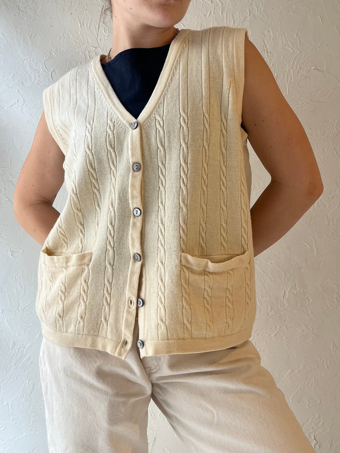 Y2k 'Tabi' Cream Cable Knit Wool Vest / Large