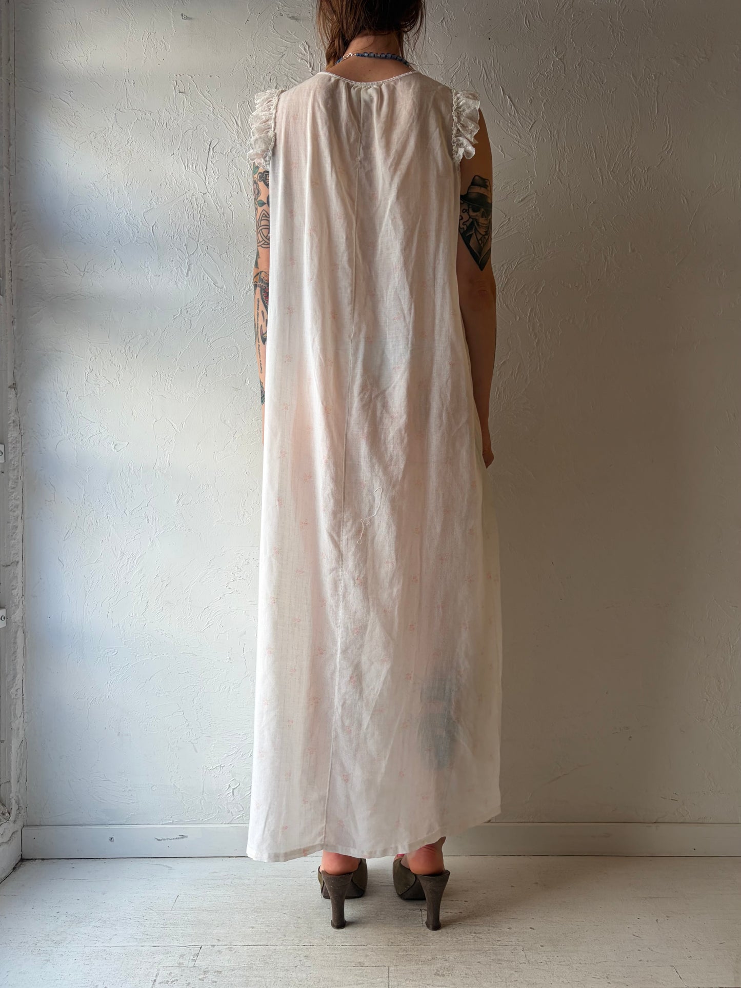 90s 'Gilligan' Sheer Cotton Night Dress / Medium
