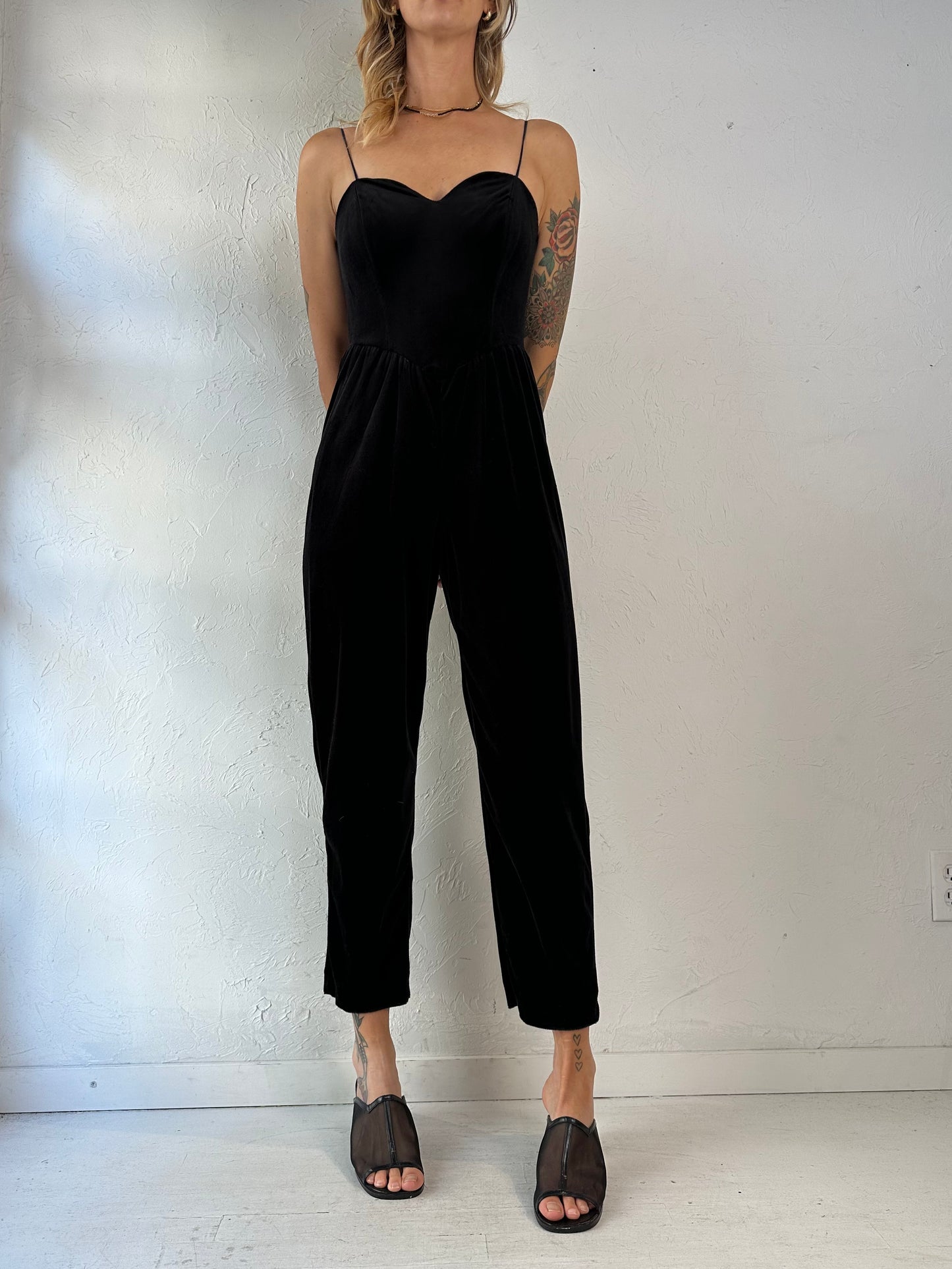 70s Black Velvet Jumpsuit / Union Made / Small