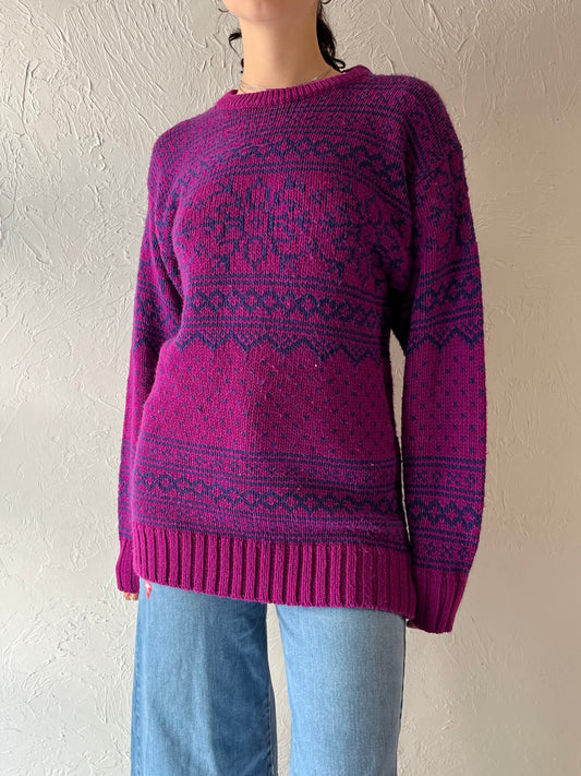 90s 'Just Sasha' Pink Purple Knit Pullover Sweater / Medium