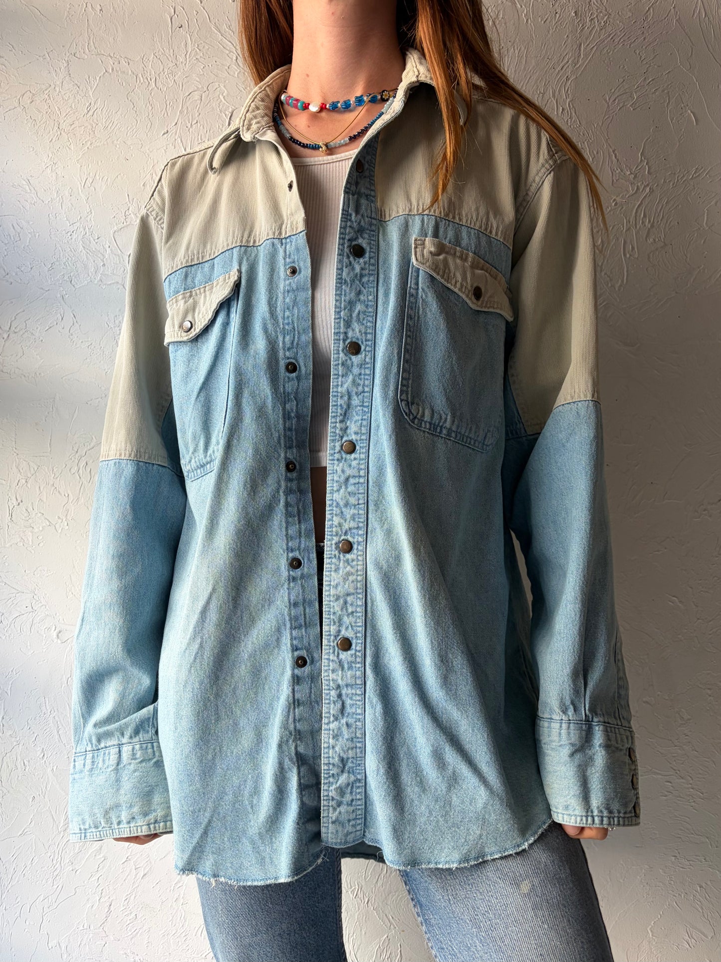90s 'Wrangler' Denim Snap Up Western Shirt / Medium
