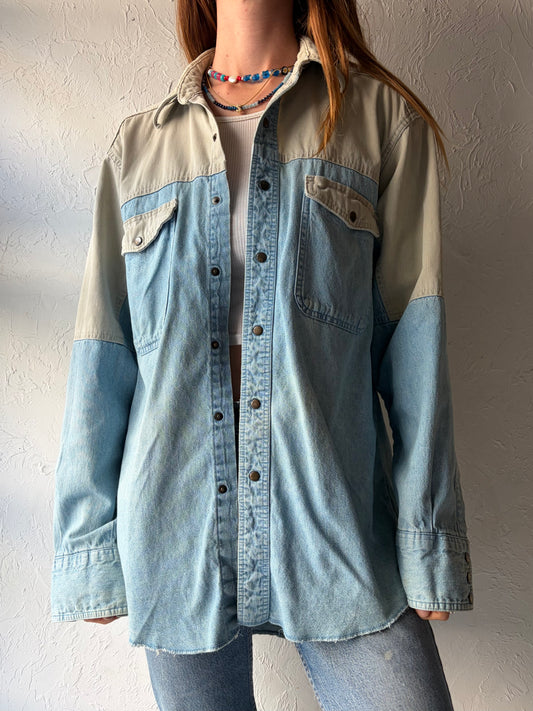90s 'Wrangler' Denim Snap Up Western Shirt / Medium