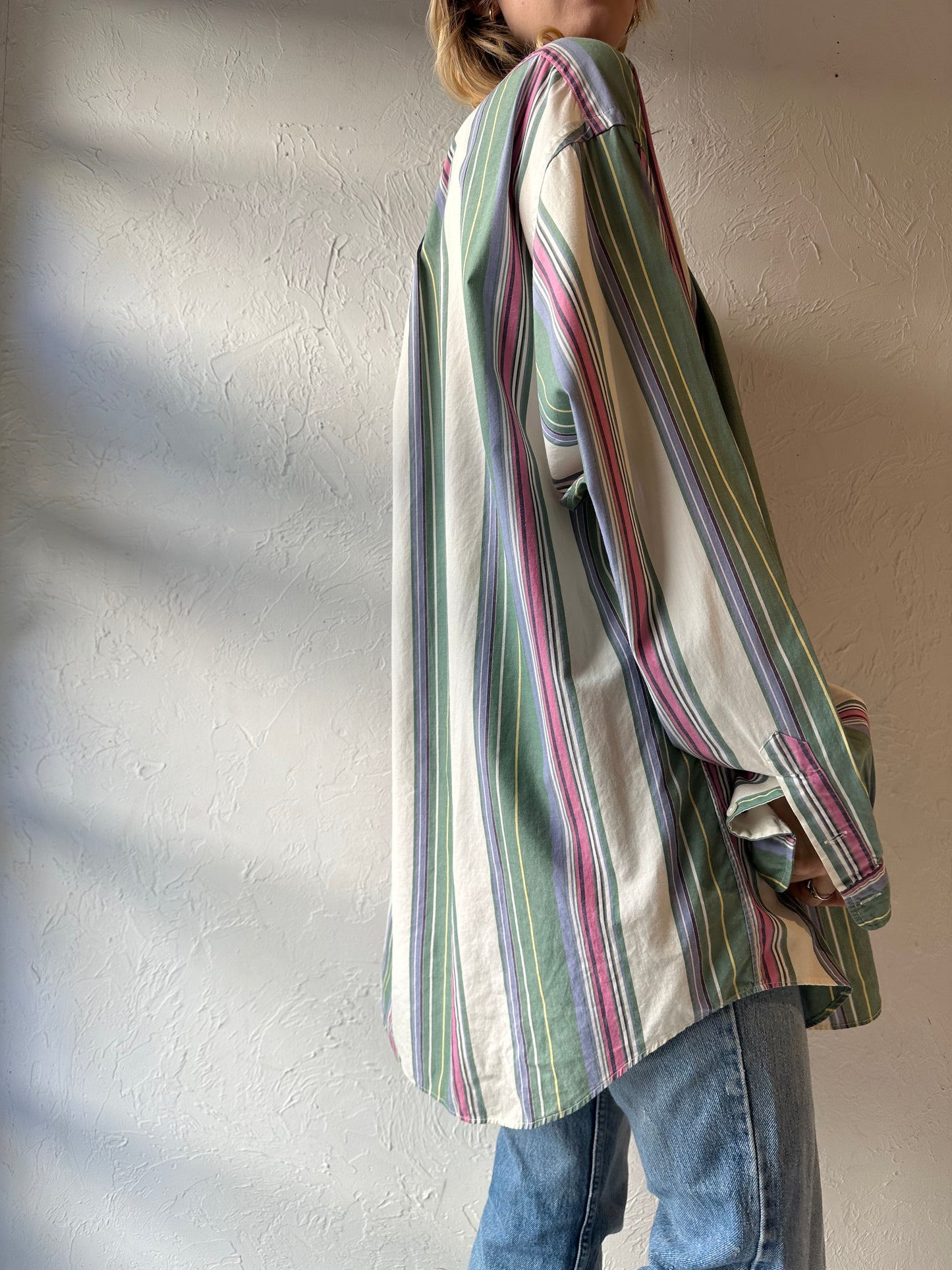 Y2k 'Ralph Lauren' Striped Button Up Shirt / XL