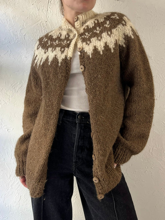 Vintage Hand Knit Wool Cardigan Sweater / Small