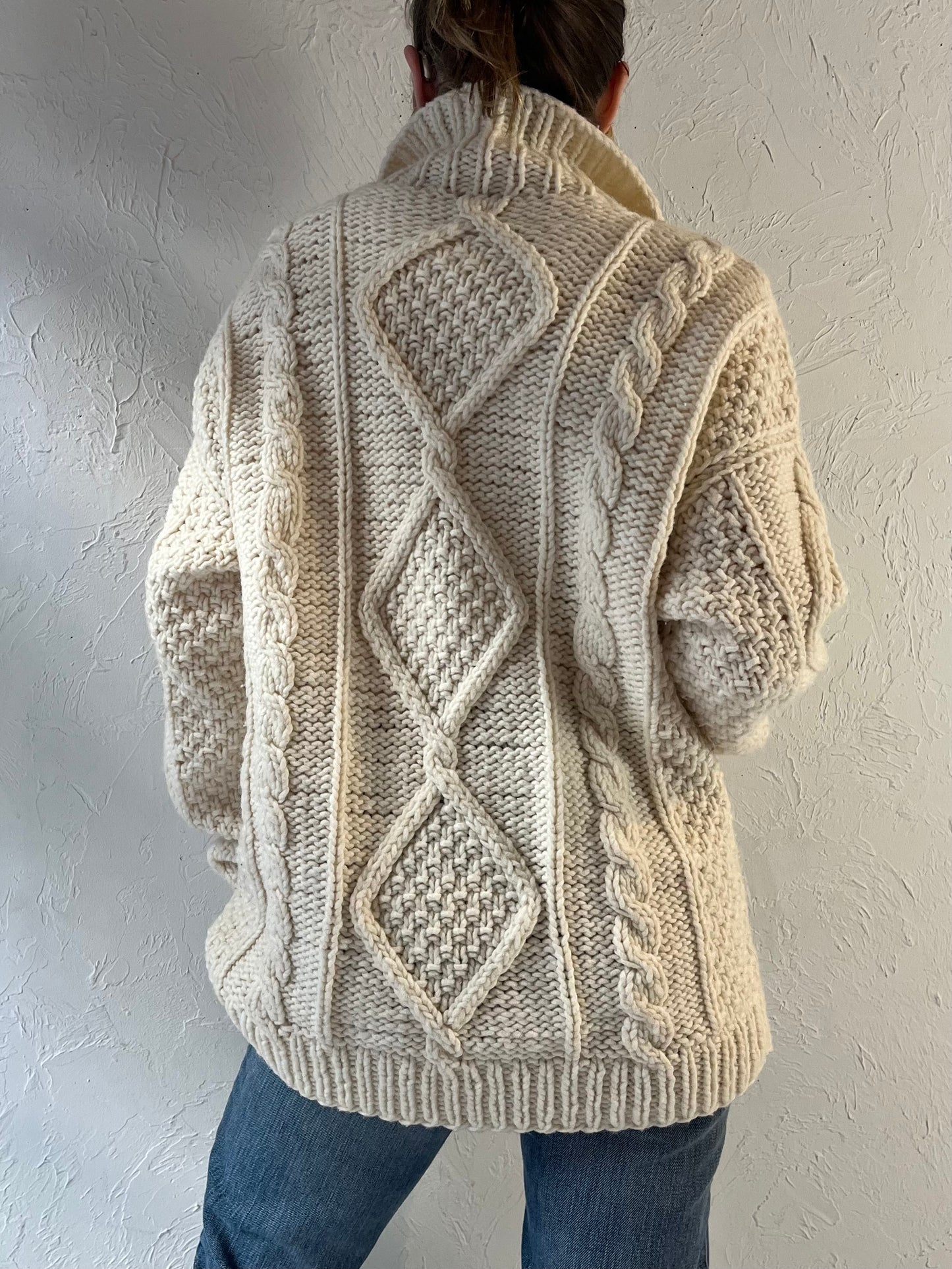 Vintage ‘Atesanias’ Cream Cable Knit Zip Up Sweater / Medium