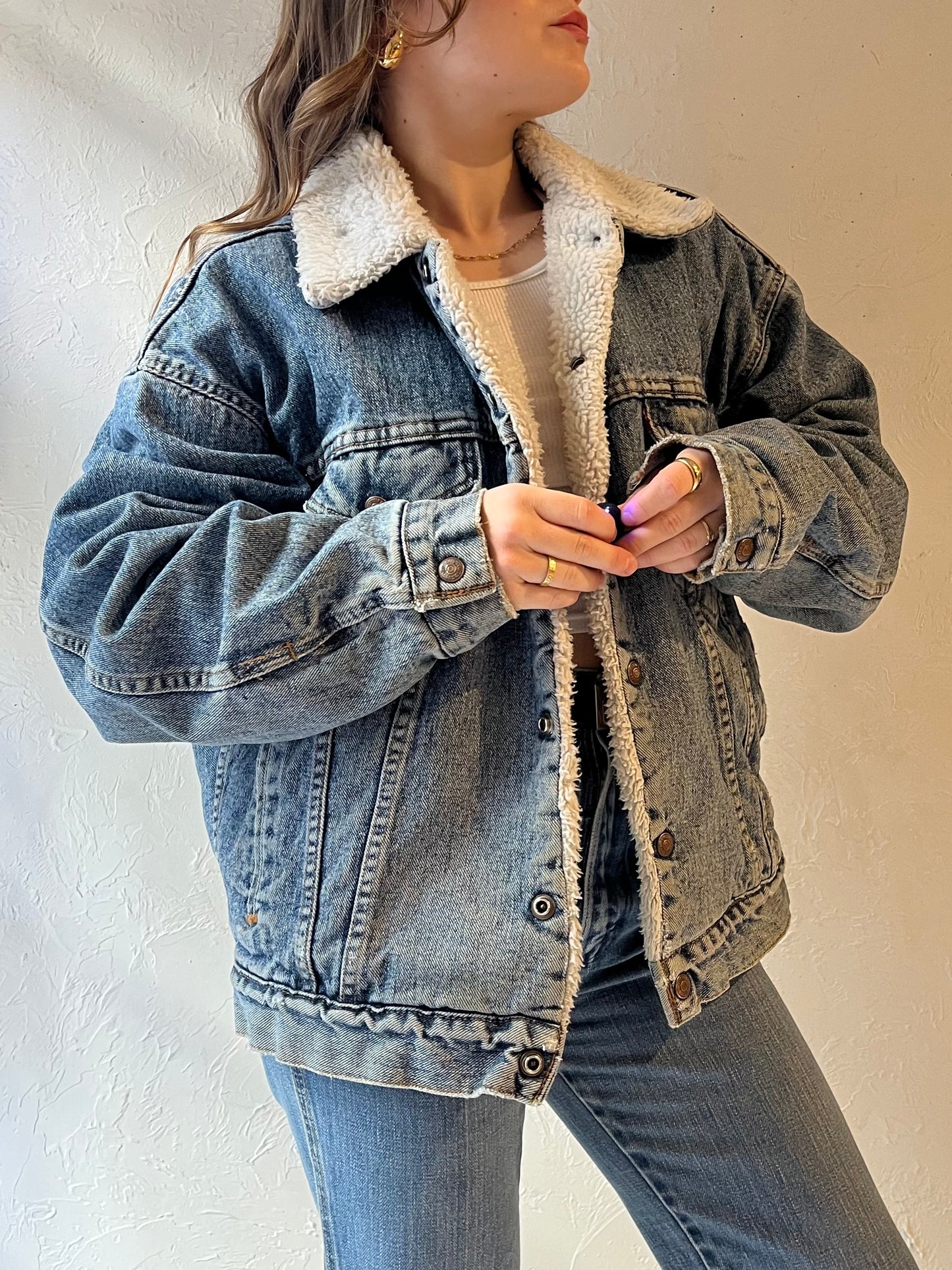 90s 'Levis' Faux Shearling Lined Denim Jacket / Medium