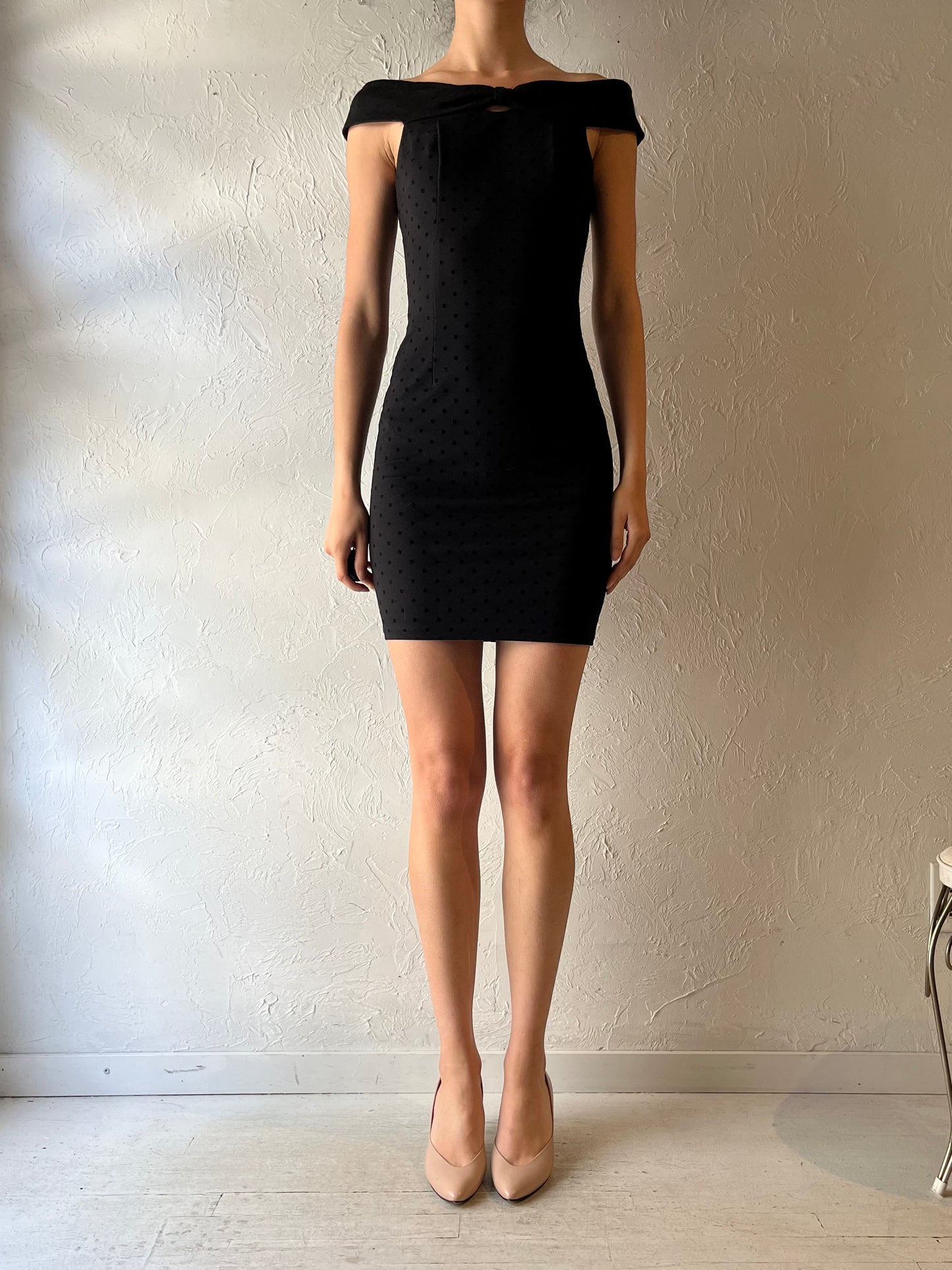 Y2k 'Le Chateau' Black Fitted Cocktail Mini Dress / Vintage 2000s Party Dress / XS