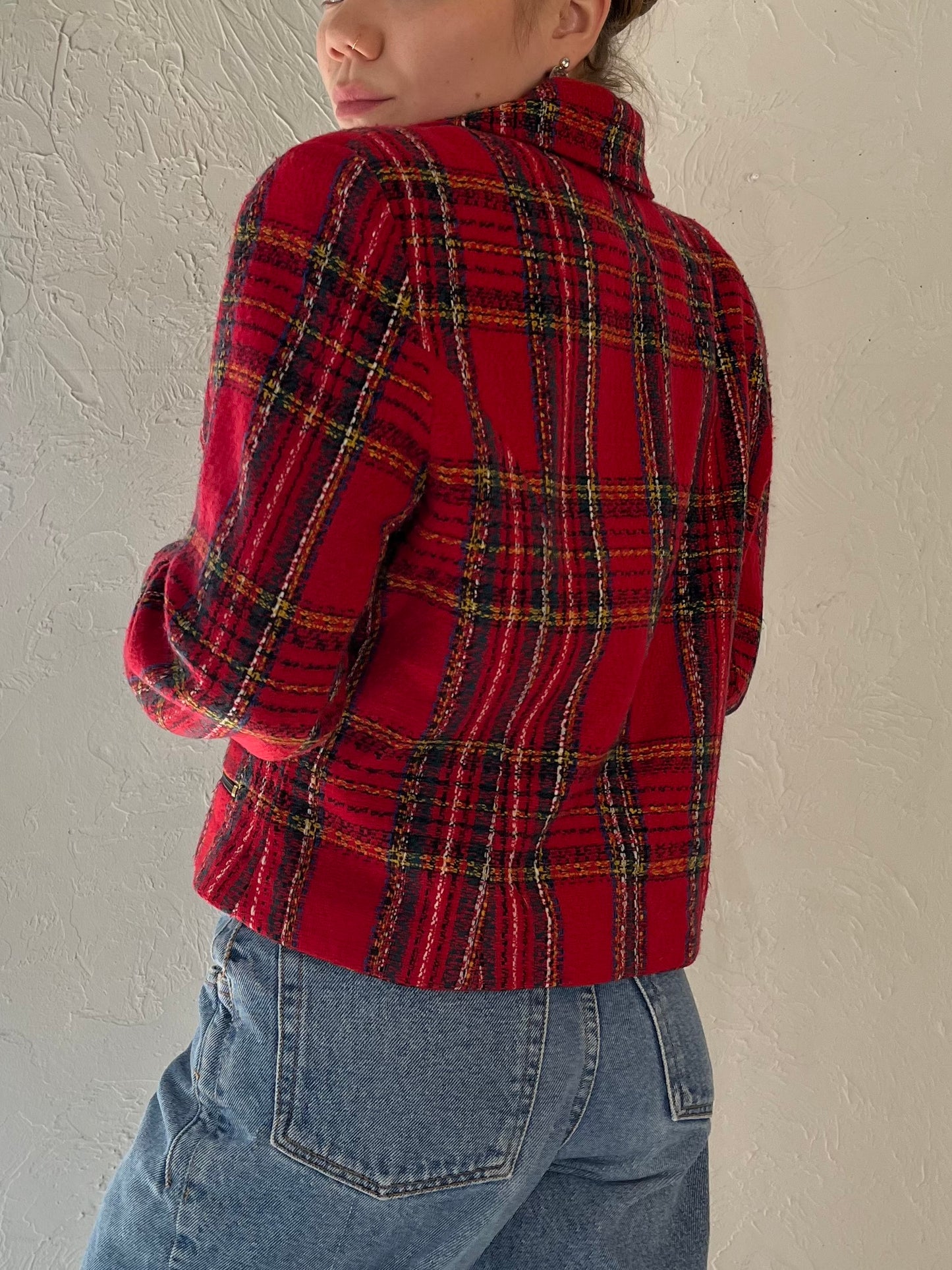 90s 'Lori Ann' Red Plaid Blazer Jacket / Medium