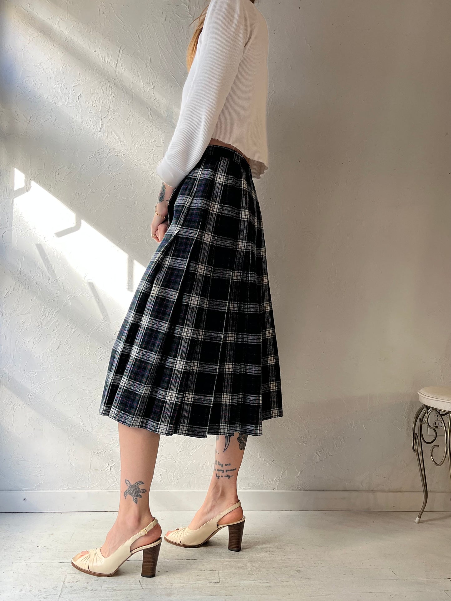 90s 'Pendleton' Plaid Wool Midi Wrap Skirt / Small