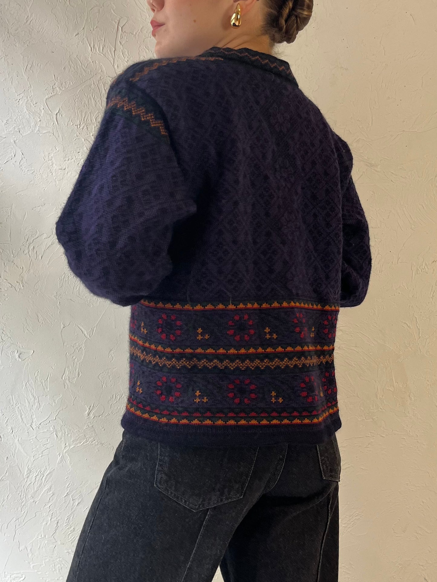 Vintage 'Dale of Norway' Purple Knit Wool Cardigan Sweater / Small