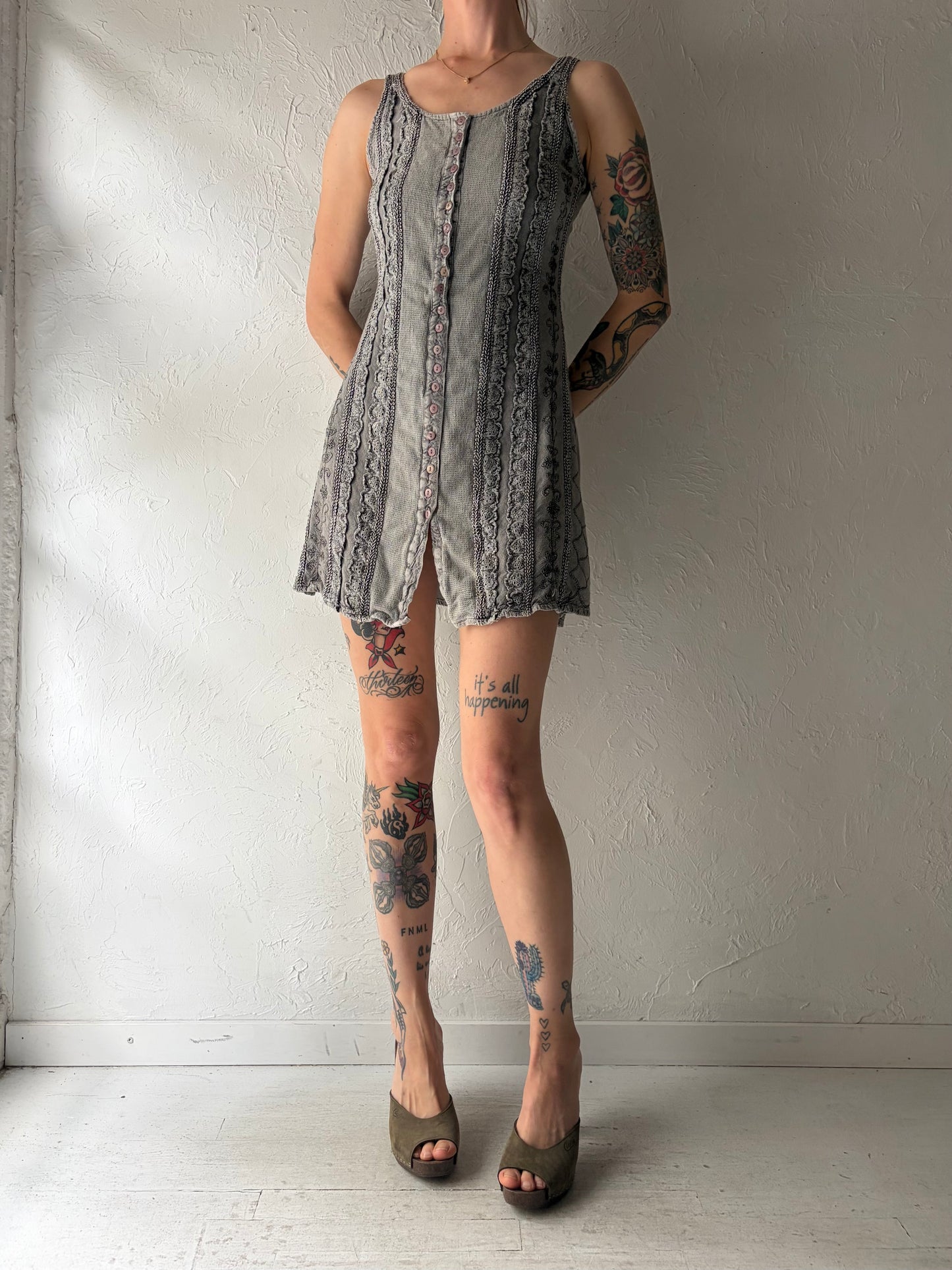 90s 'Ultimatum' Gray Fairycore Mini Dress / Small