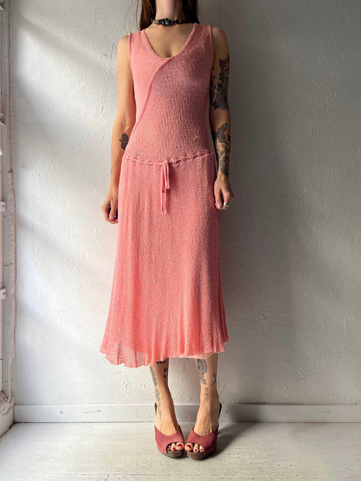 Vintage Pale Pink loose Knit Sleeveless Dress / Small - Medium