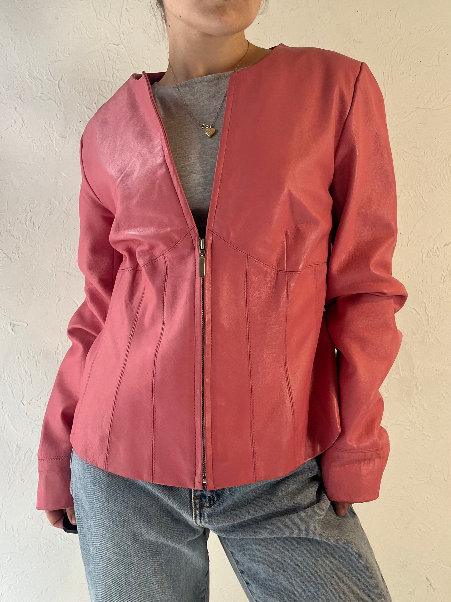 Y2k 'Style & Co' Pink Leather Jacket / Medium