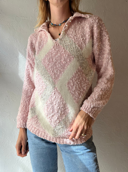 90s 'Lauren Hansen' Pink Collared Sweater / Medium