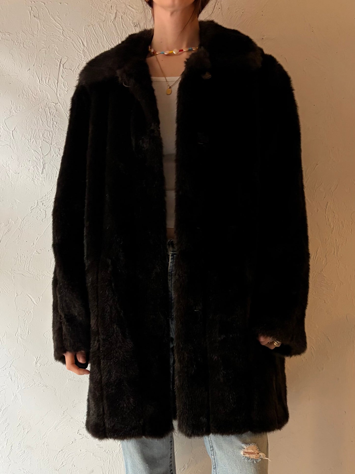 Y2k 'Fennilli' Brown Faux Fur Coat / XL