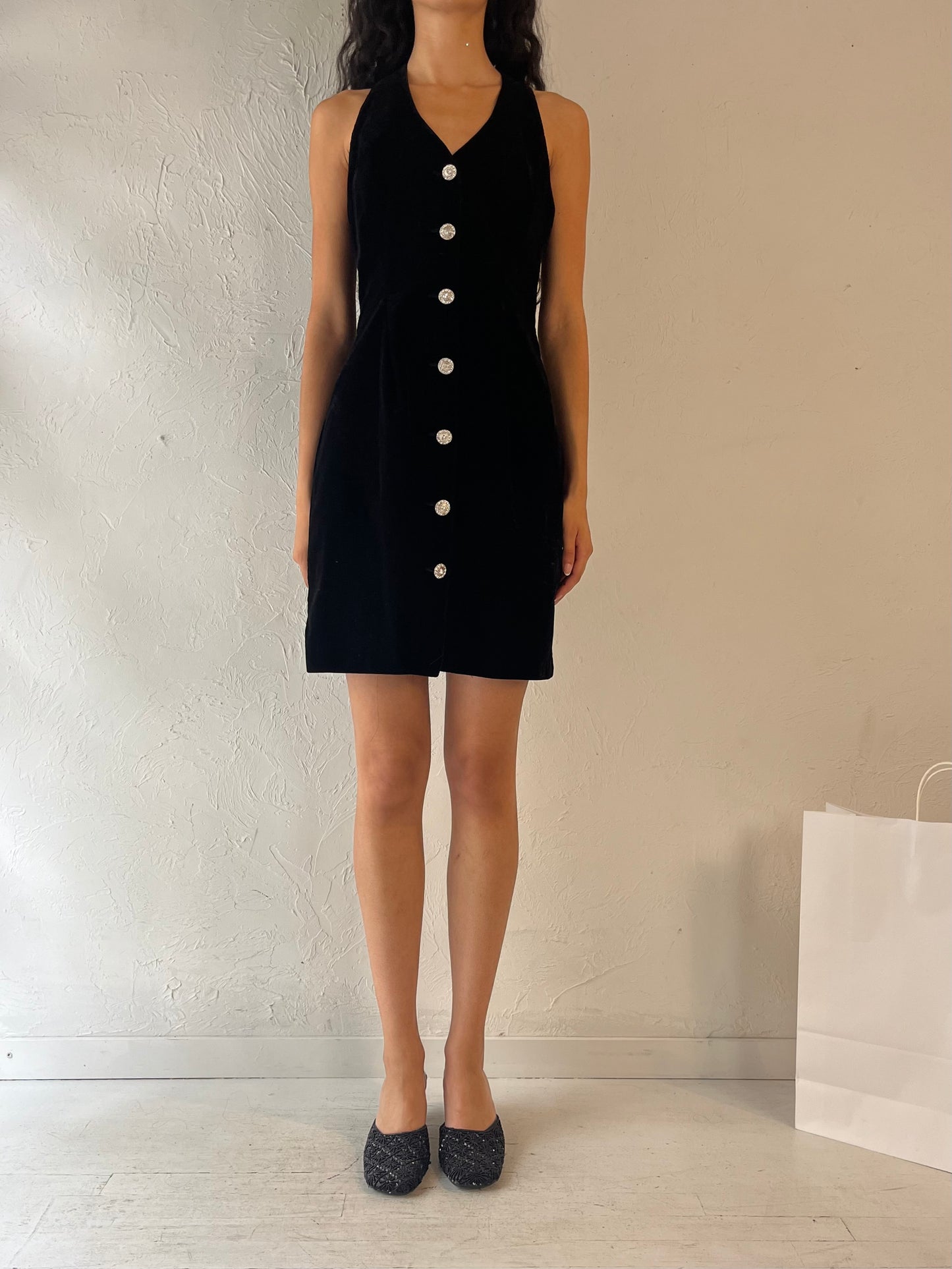 90s 'XXVI' Black Velvet Mini Dress / Small