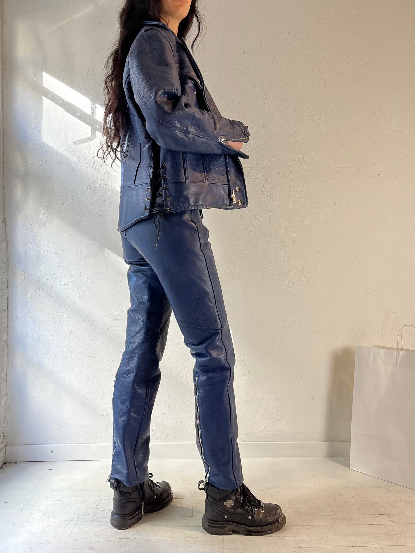 70s ‘Apparel Annex’ Blue Thick Leather Biker Set / Small