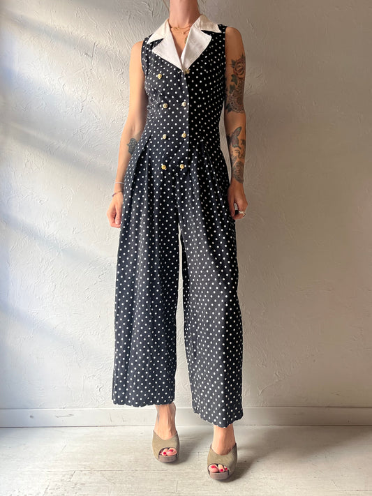 80s 'Chablis' Collared Polka Dot Retro Jumpsuit / Small