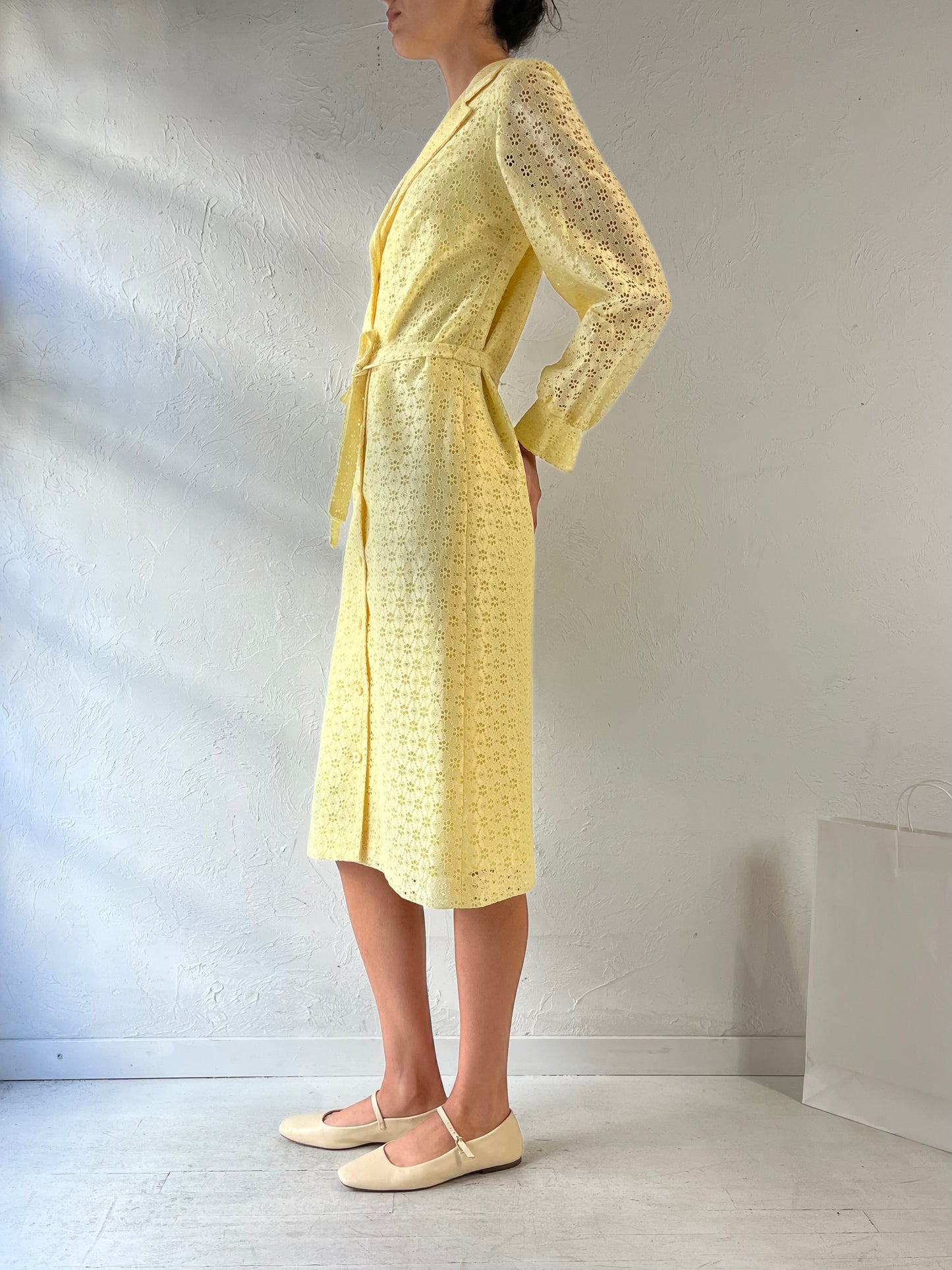 Vintage Handmade Yellow Button Up Jacket Dress / Small