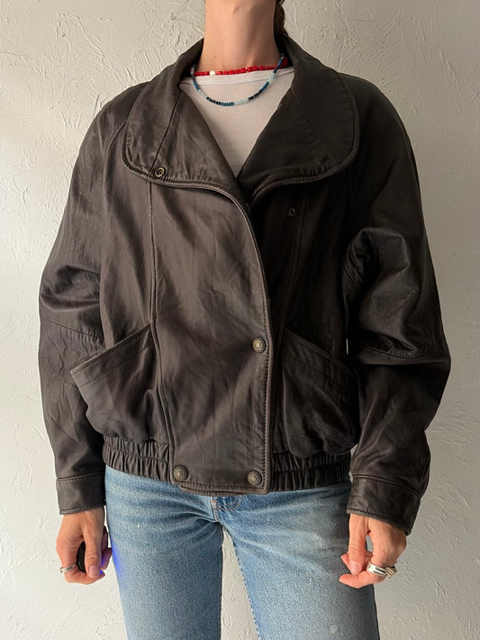 90s 'LNR' Soft Leather Bomber Jacket / Small