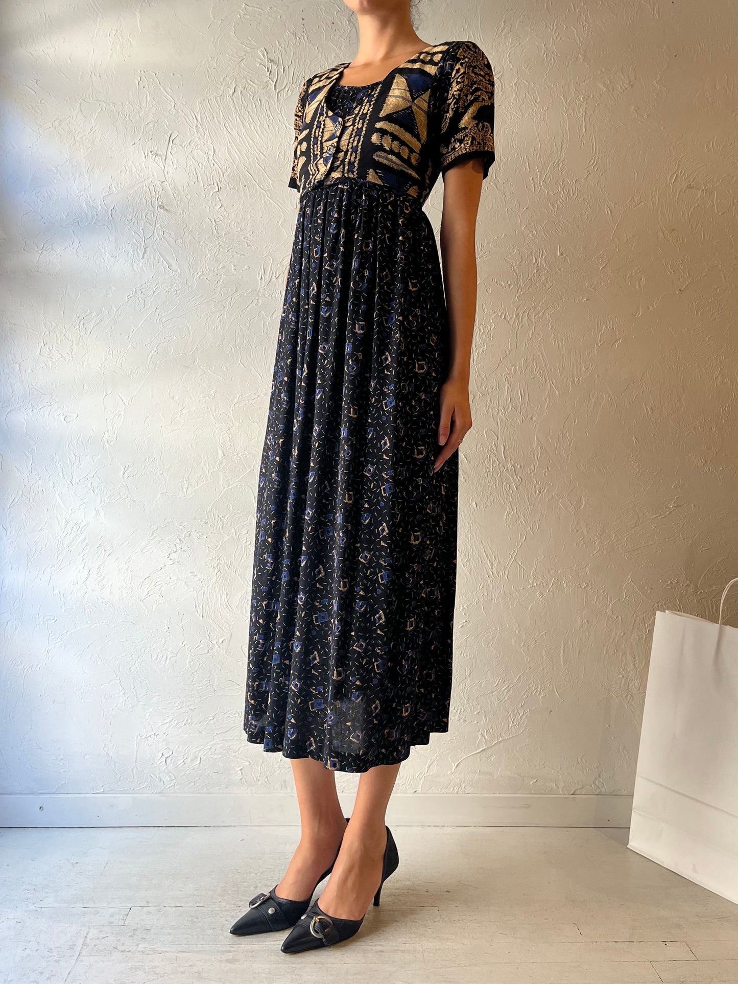 90s ‘Carol Little’ Abstract Patterned Maxi Dress / Small
