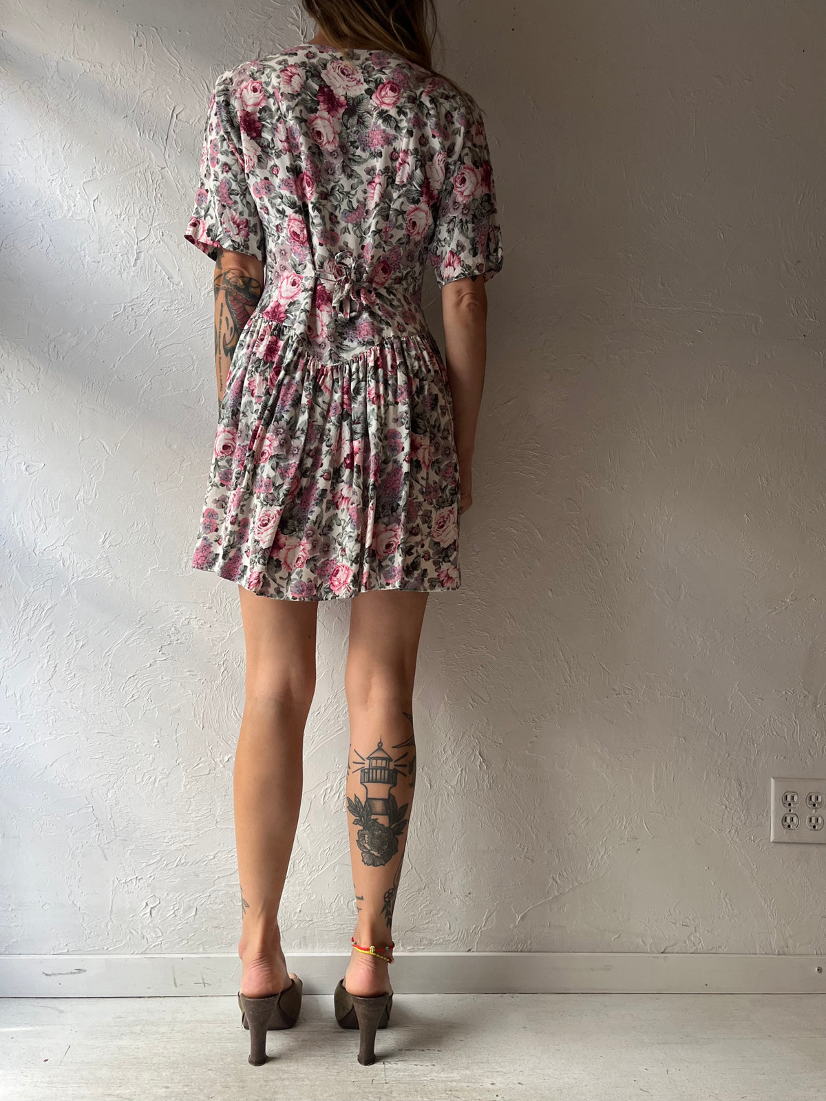 90s 'Pelican Cove' Pink Floral Cottagecore Babydoll Romantic Mini Dress / Small - Medium