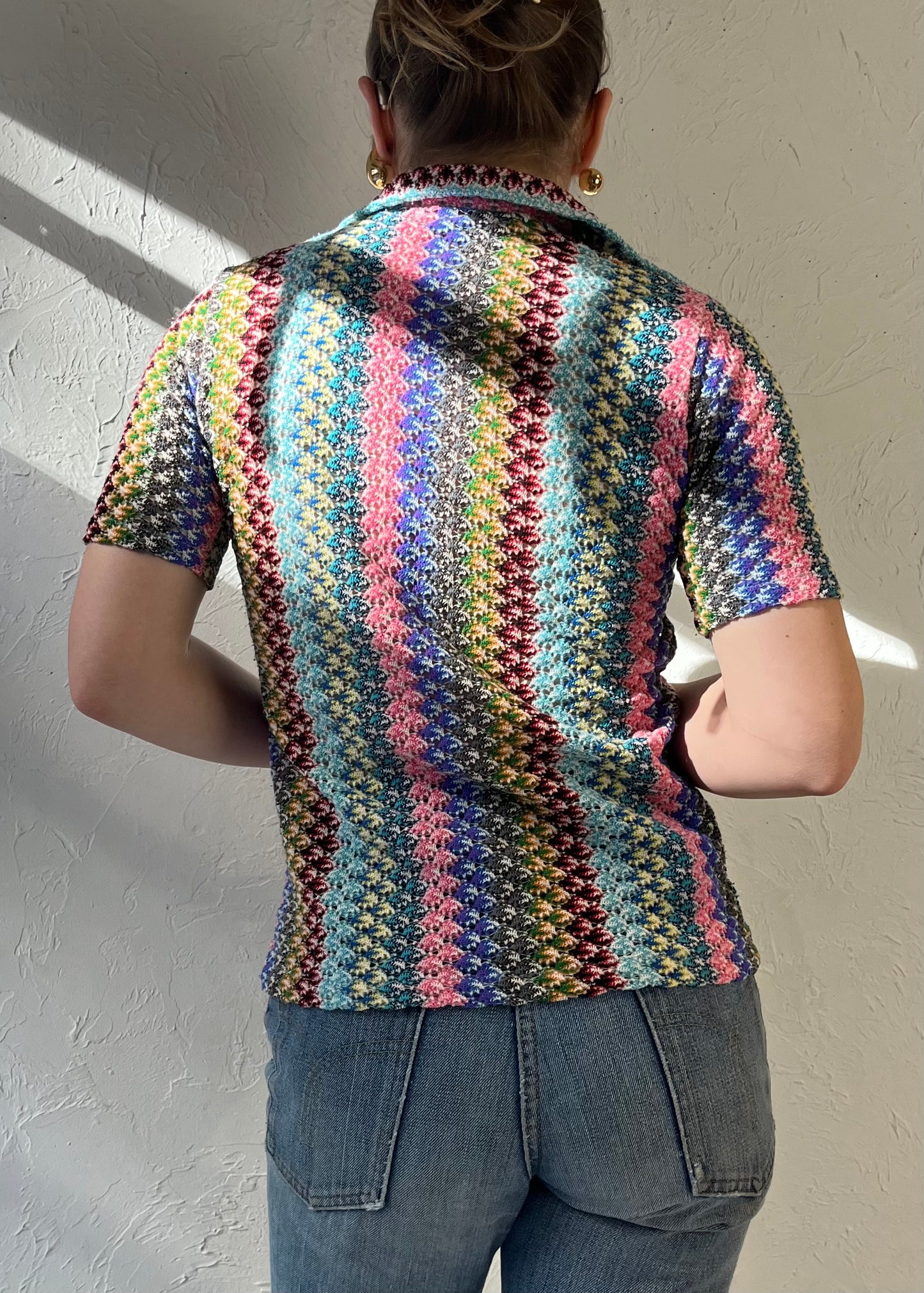 Vintage Rainbow Knit Collared top / Small