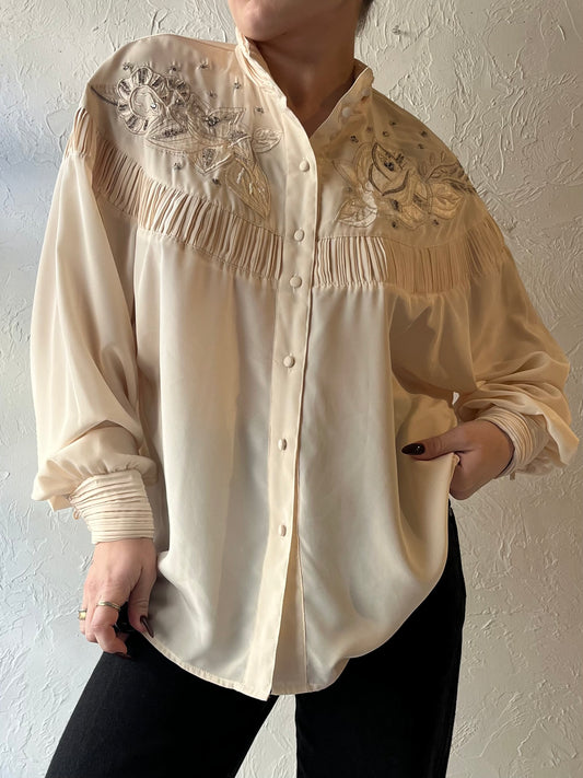 80s ‘Elite’ Cream Button Up Blouse / Large