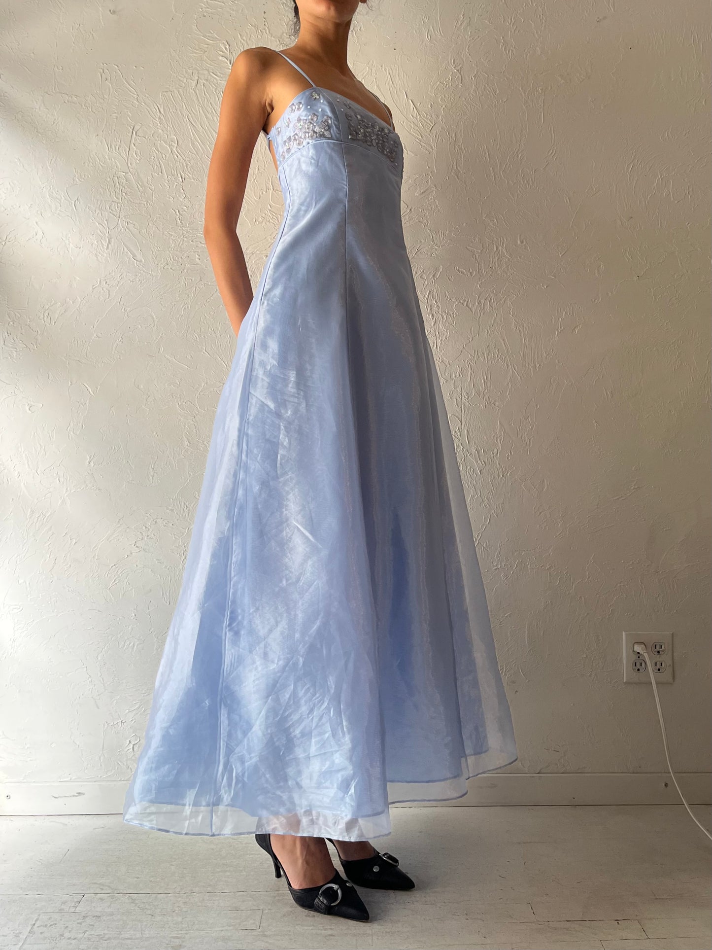 90s 'Oblique' Blue Formal Prom Dress / Small