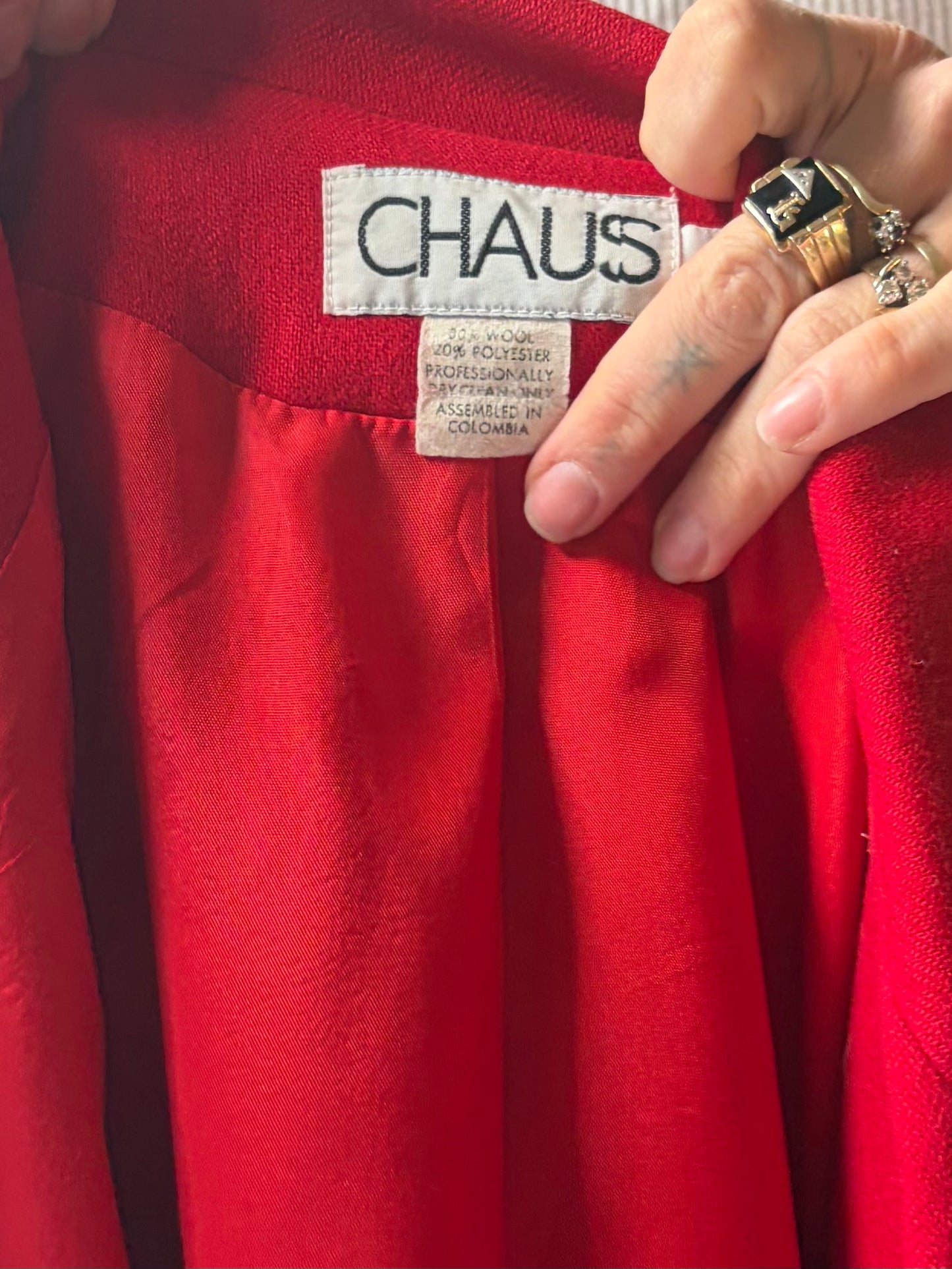 80s 'Chaus' Red Knit Academia Blazer Jacket / Medium