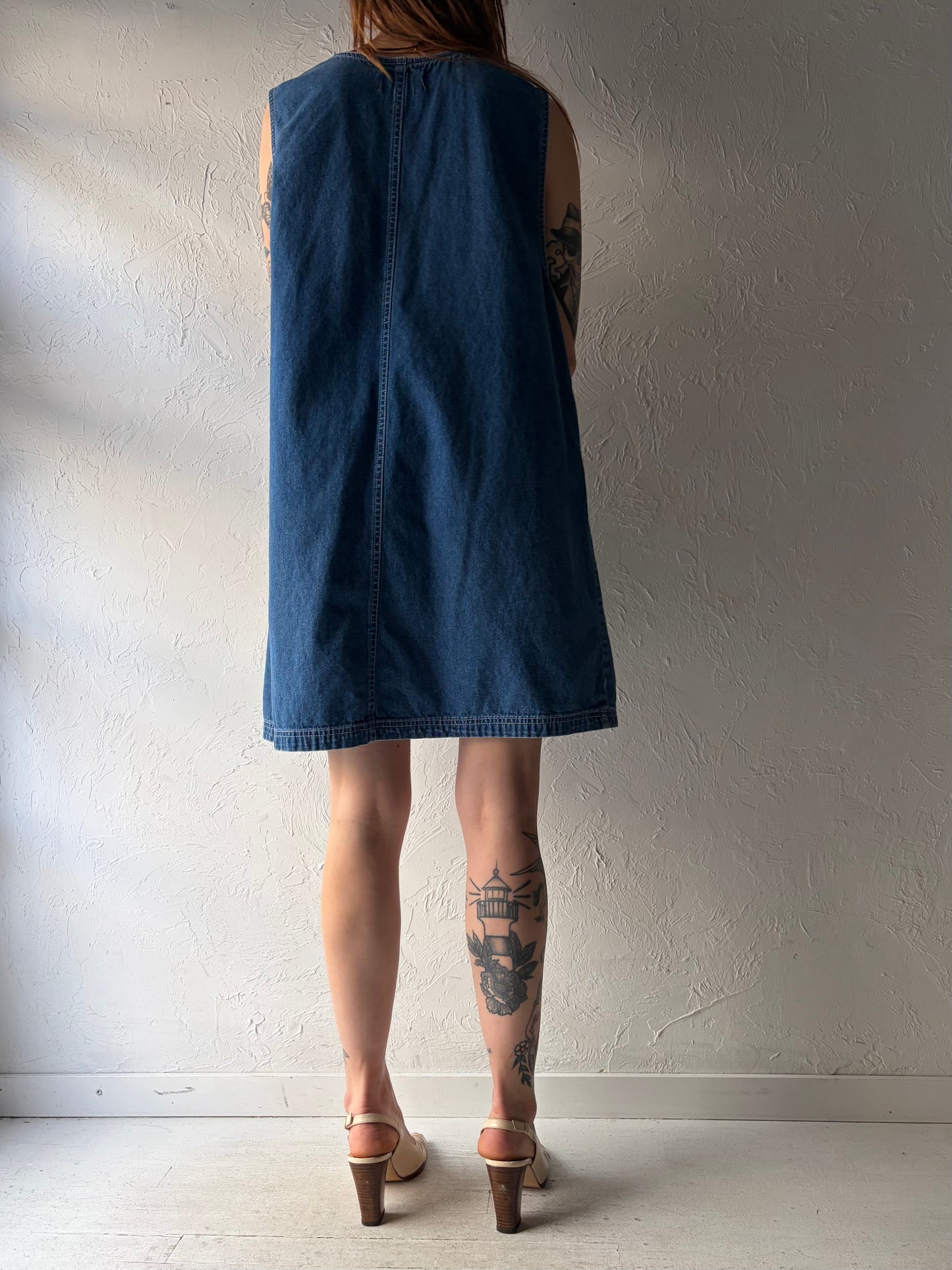90s 'North Crest' Denim Mini Dress / Large
