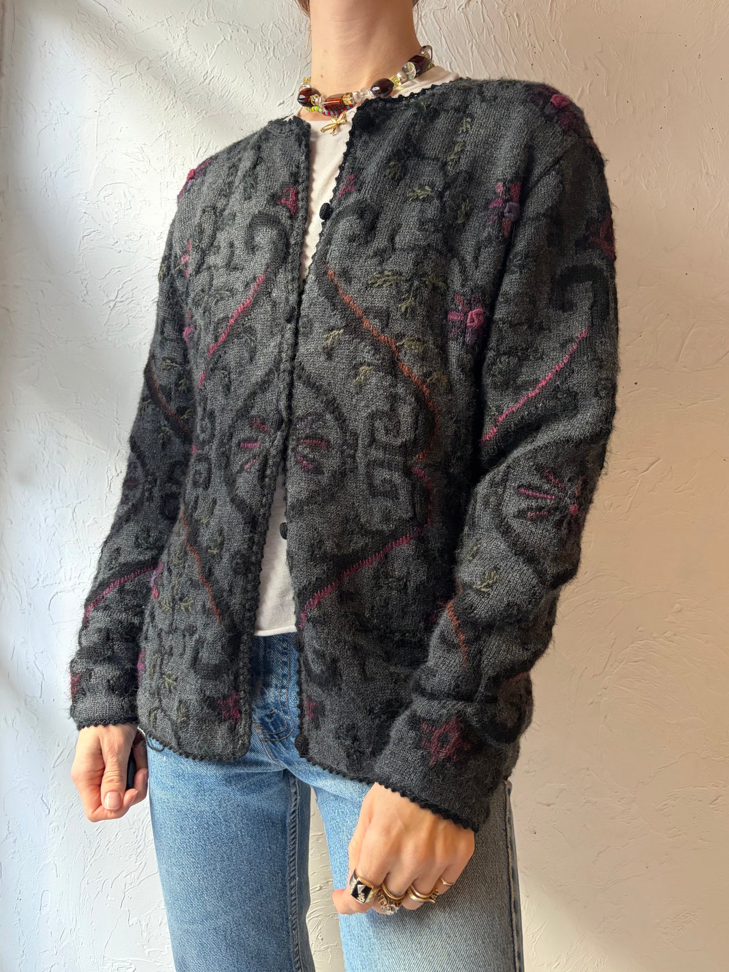 Y2k 'Caamano' Alpaca Floral Cardigan Sweater / Small