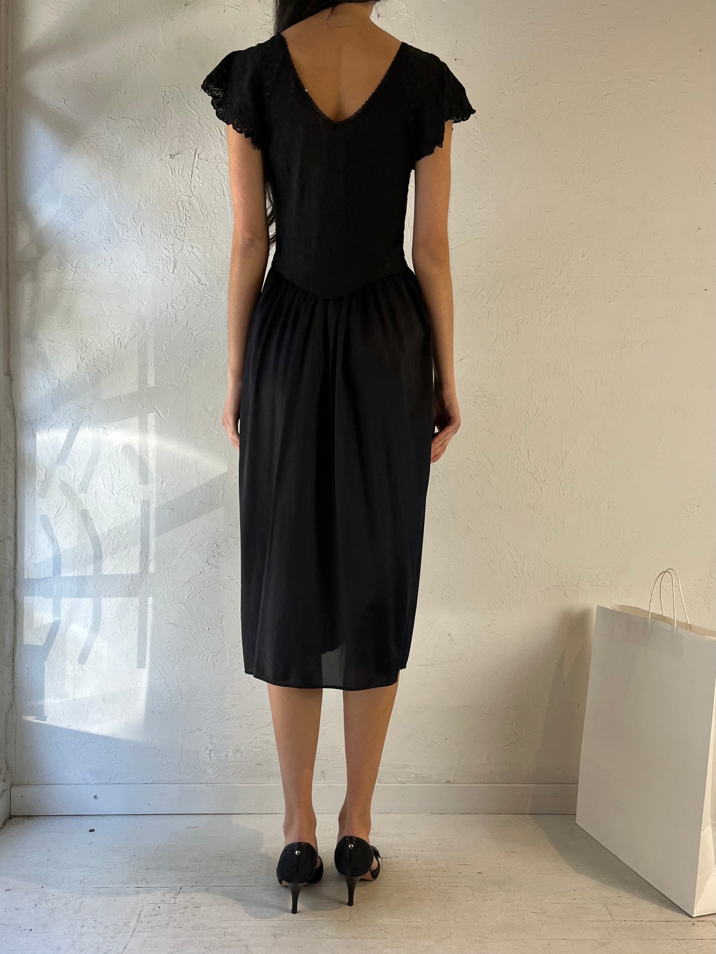 90s ‘Cinema’ Black Lacey Dress / Medium