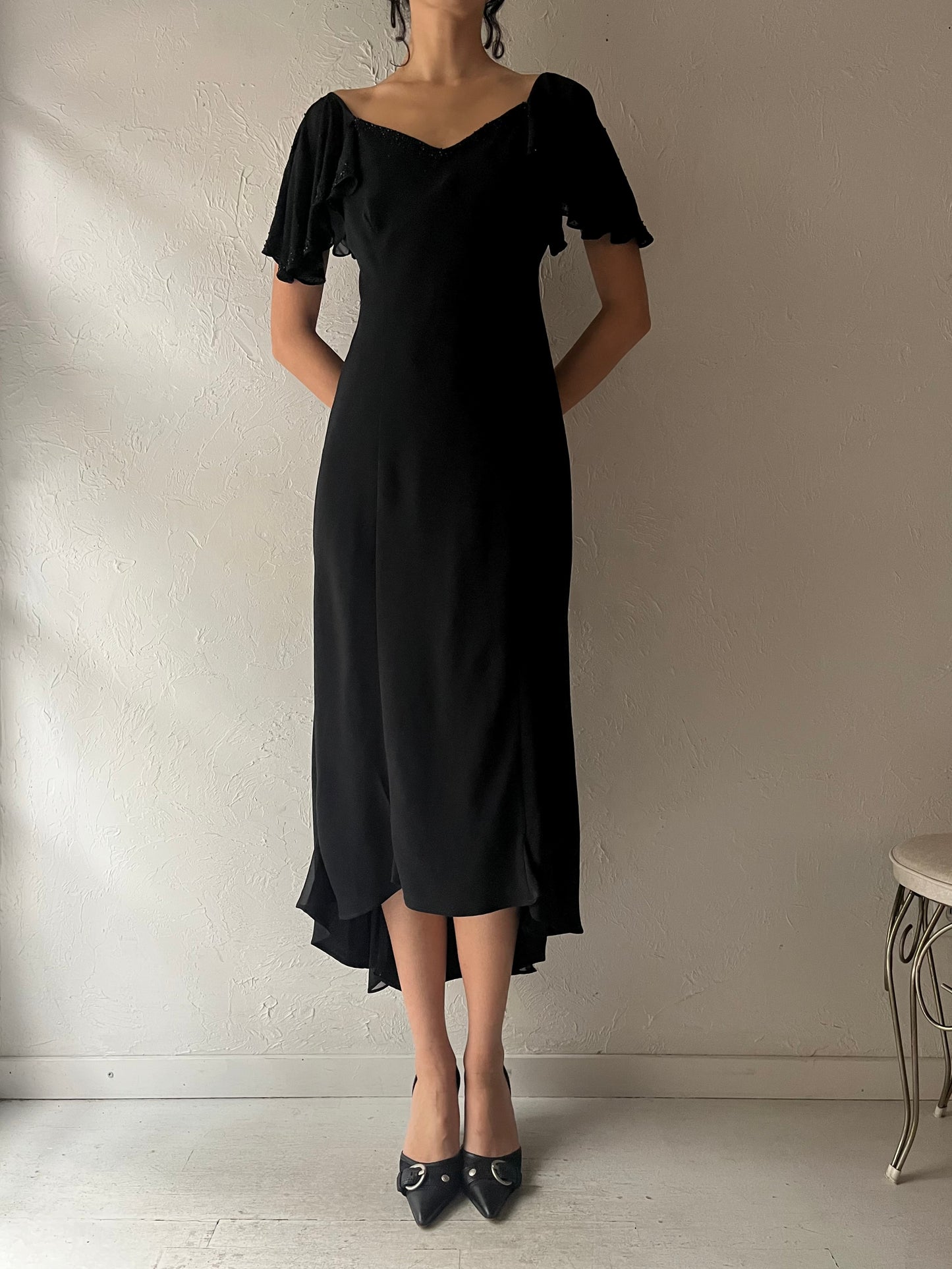90s 'Sandra Darren' Black Formal Dress / Medium