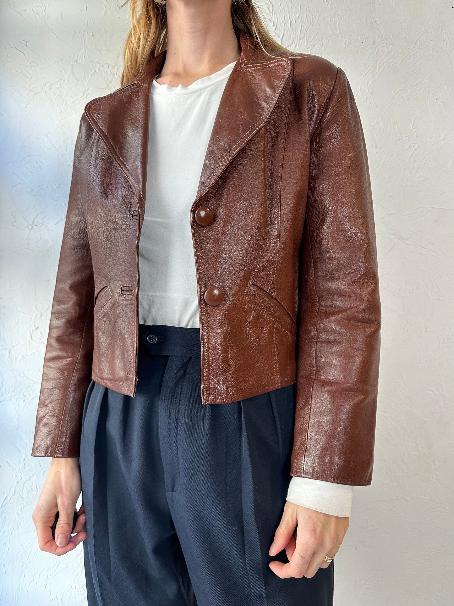 80s Brown Genuine Leather Jacket / Small