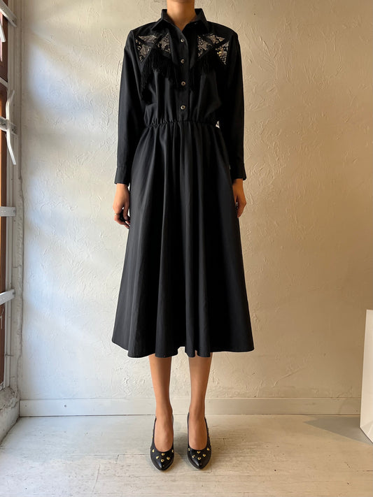 80s 'Western Collection' Black Western Fringe Dress /