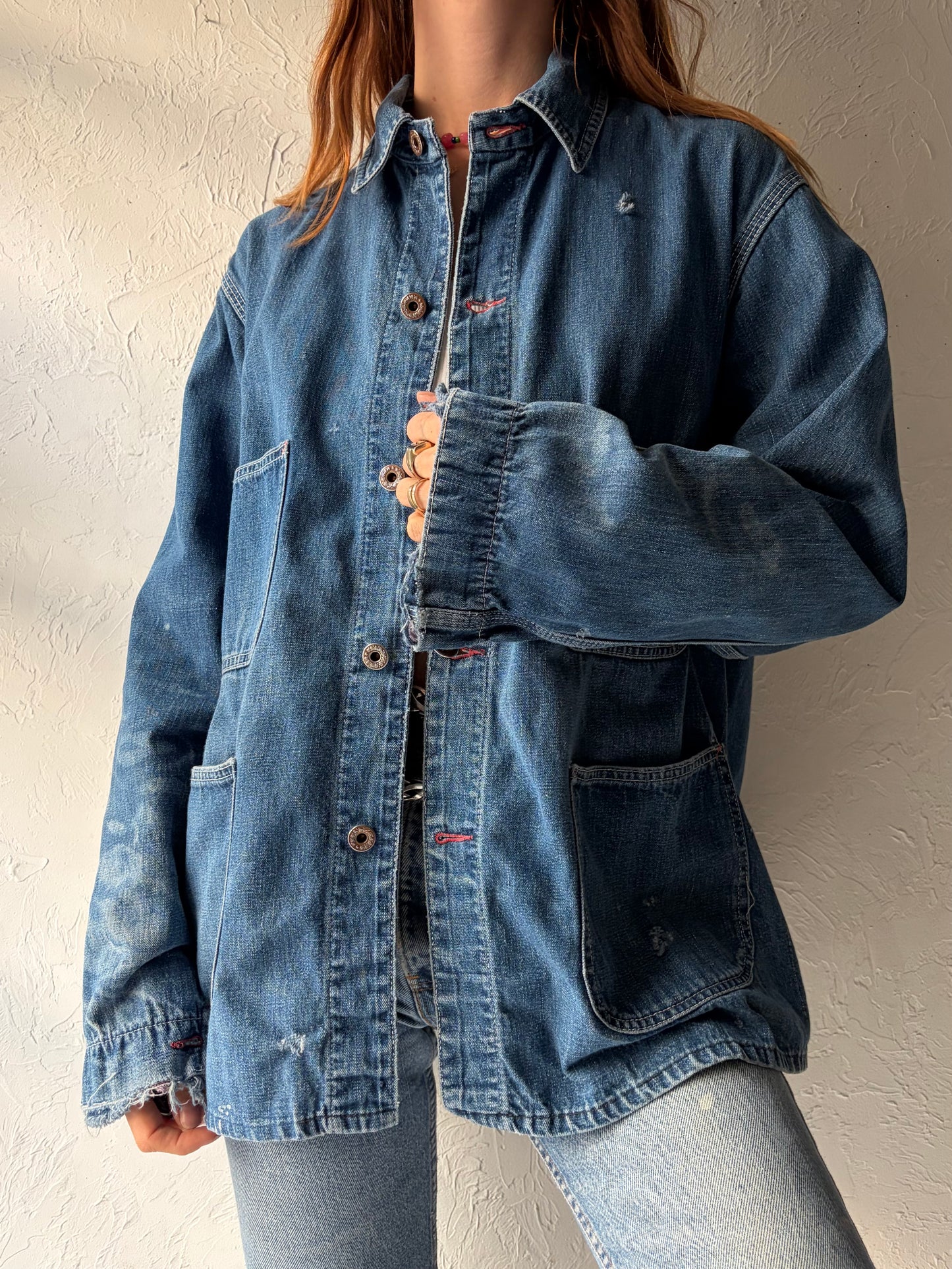 Vintage Denim Workwear Chore Jacket Shirt / Large
