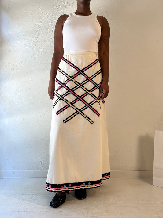 70s 'Chessa Davis' White Maxi Skirt / Medium