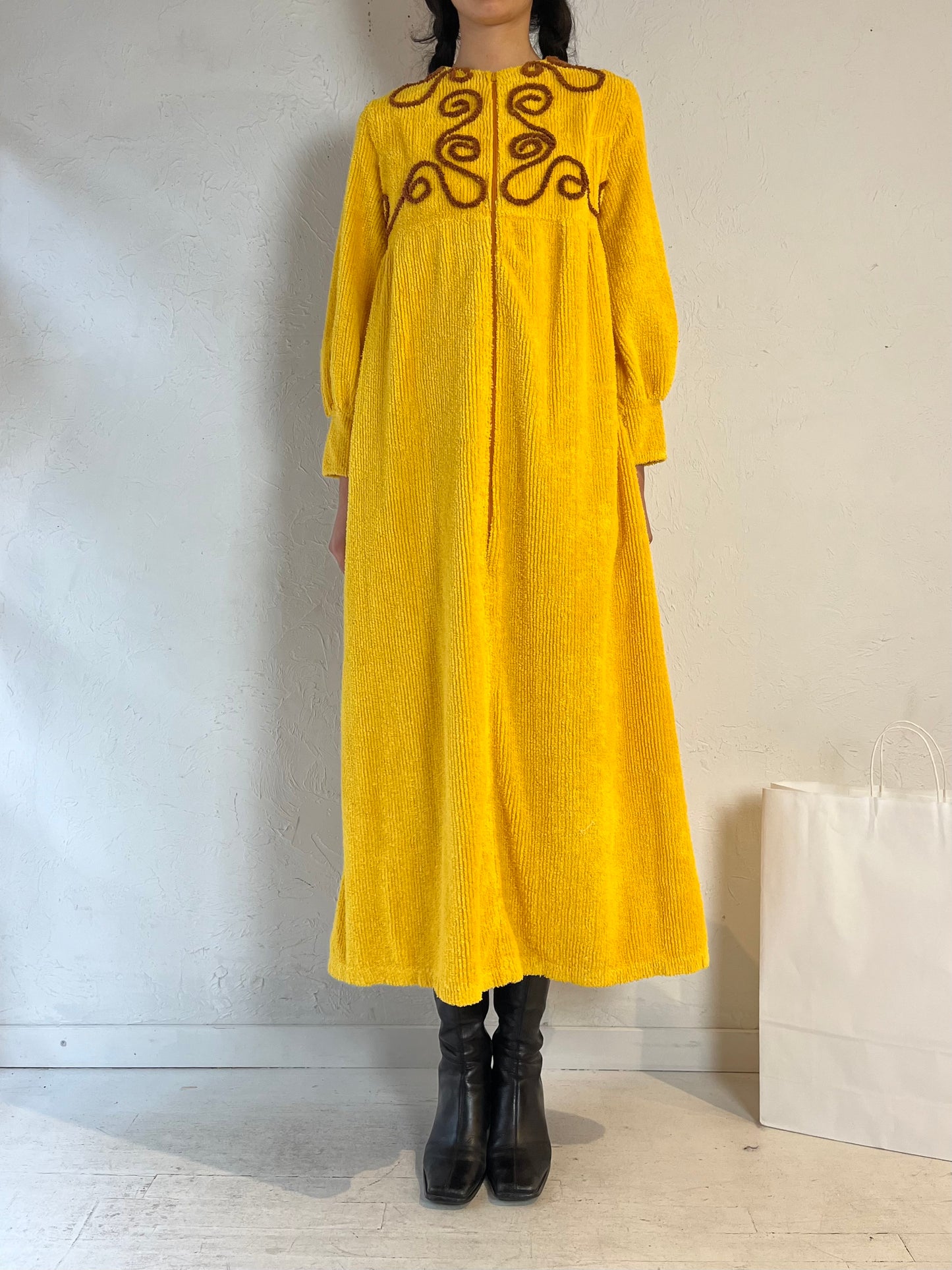 70s ‘Everwear’ Chenille Yellow Dress / Medium