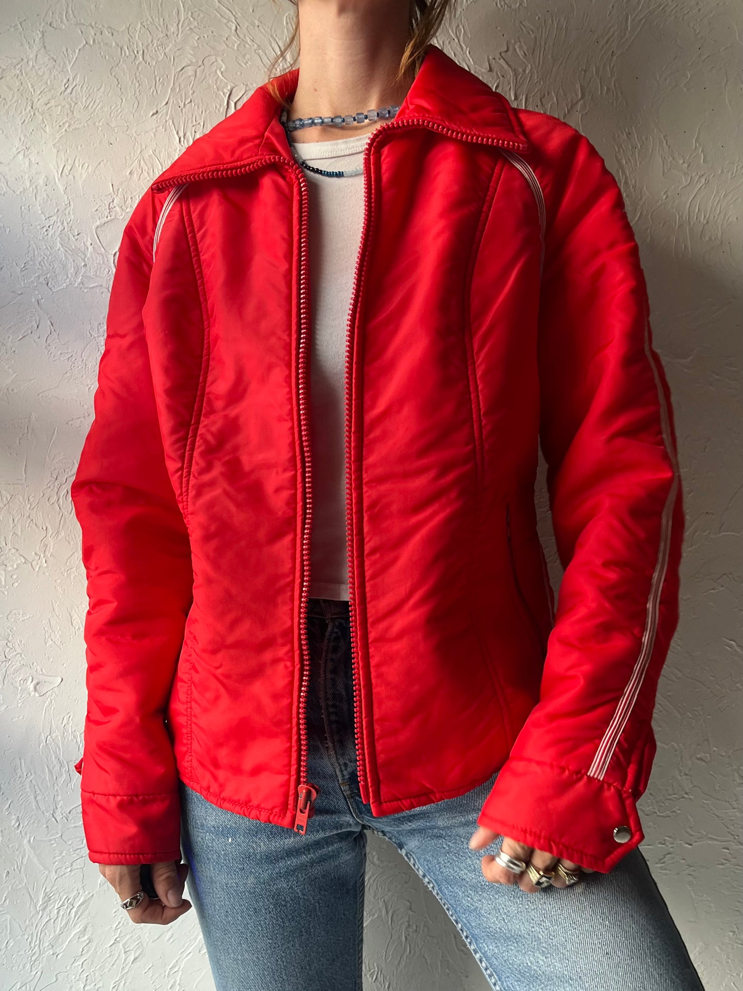 80s 'Topher' Retro Red Winter Outdoor Puffer Après Ski Jacket / Medium