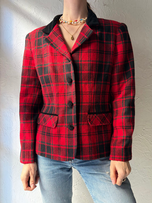 80s 'Norton McNaughton' Red Plaid Blazer Jacket / Medium