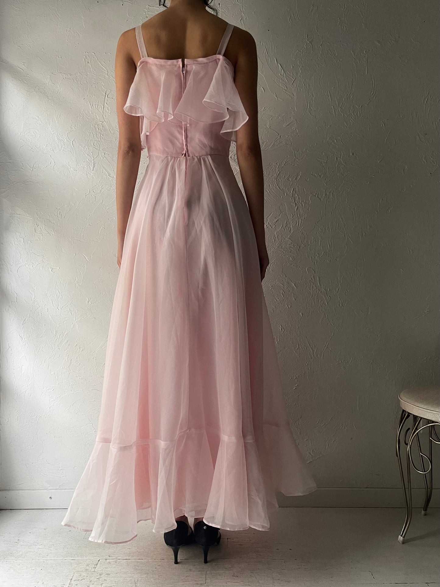 70s 'Zum Zum' Pink Formal Dress / Small