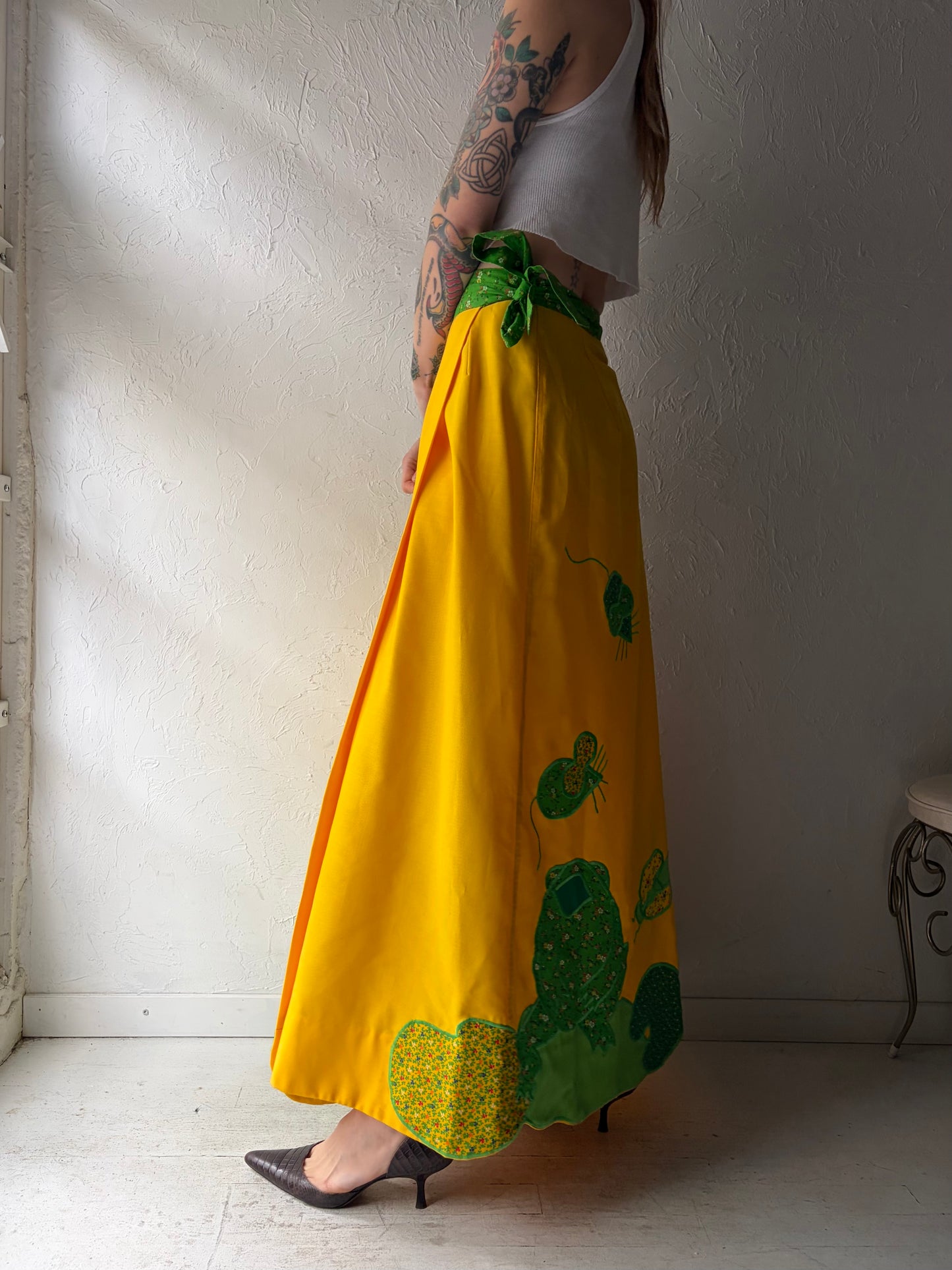 70s 'Alfreds Wife' Yellow Frog Novelty Wrap Skirt / Small