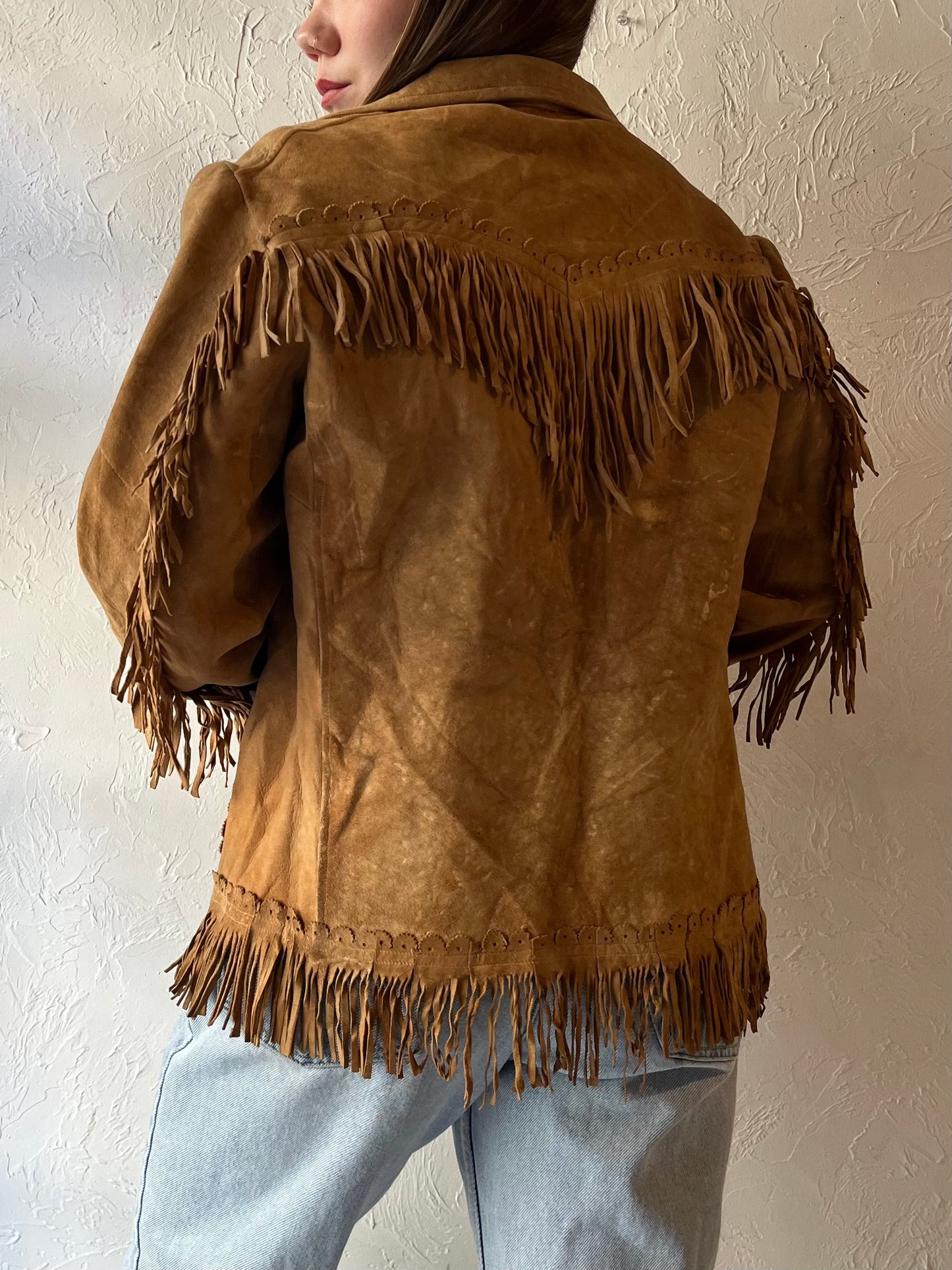 70s Western Fringe Suede Leather Jacket / Medium