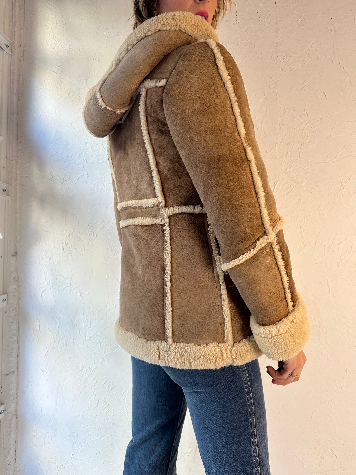 80s 'Wilsons' Shearling Lined Hooded Jacket / Small