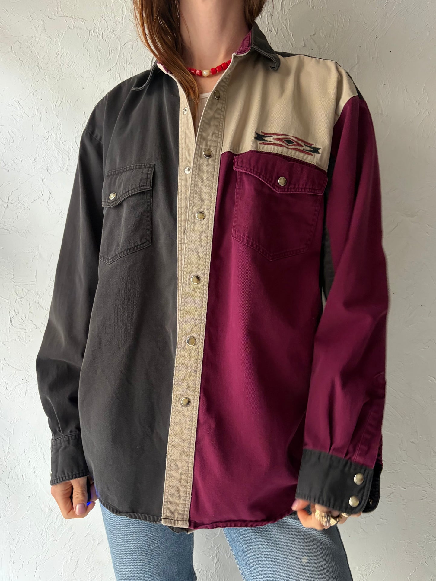 Y2k 'Wrangler' Western Snap Up Shirt / Medium