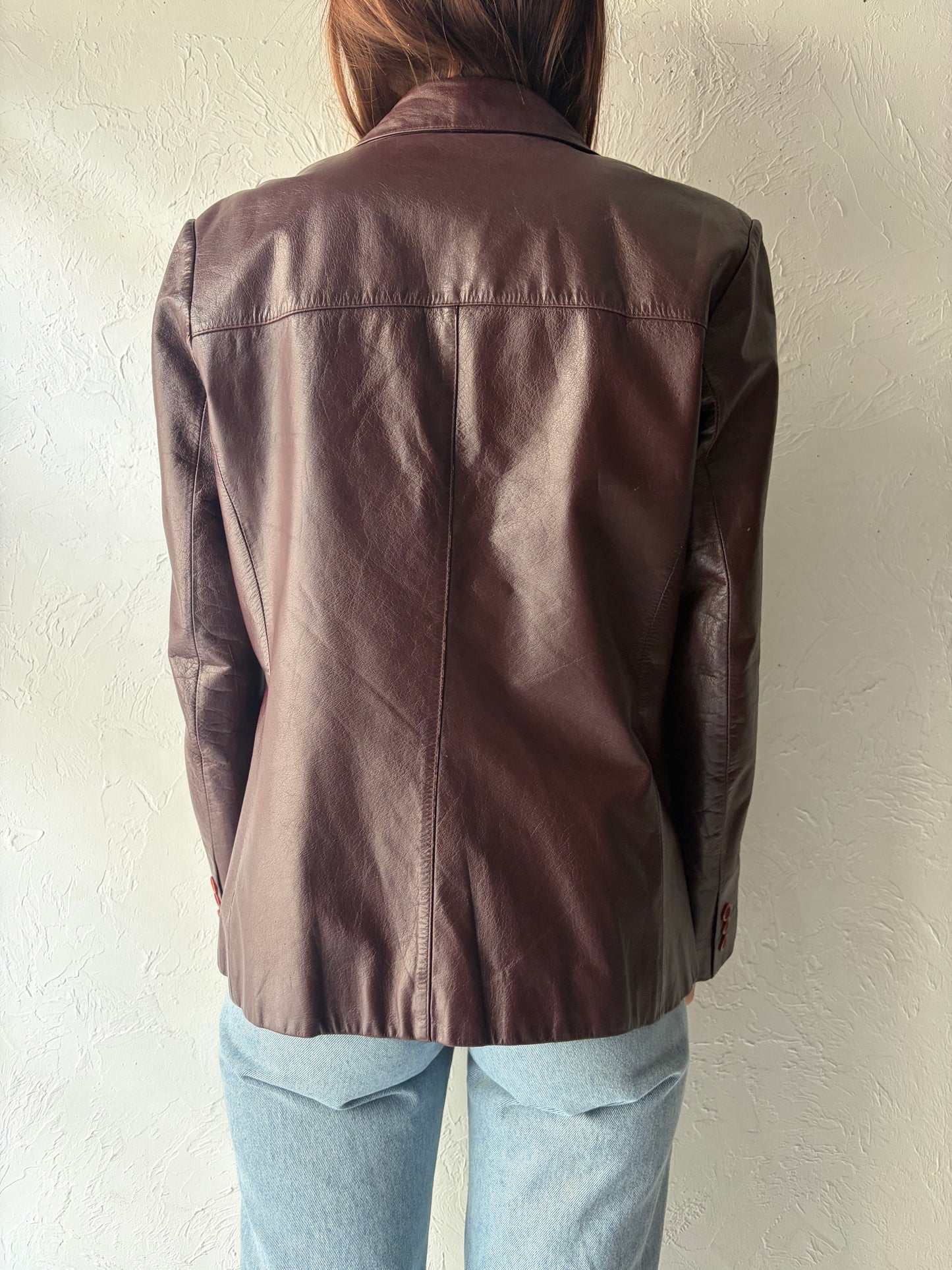 90s 'Danier' Burgundy Leather Minimalist Blazer Jacket / Vintage 1990s Classic Jacket / Small