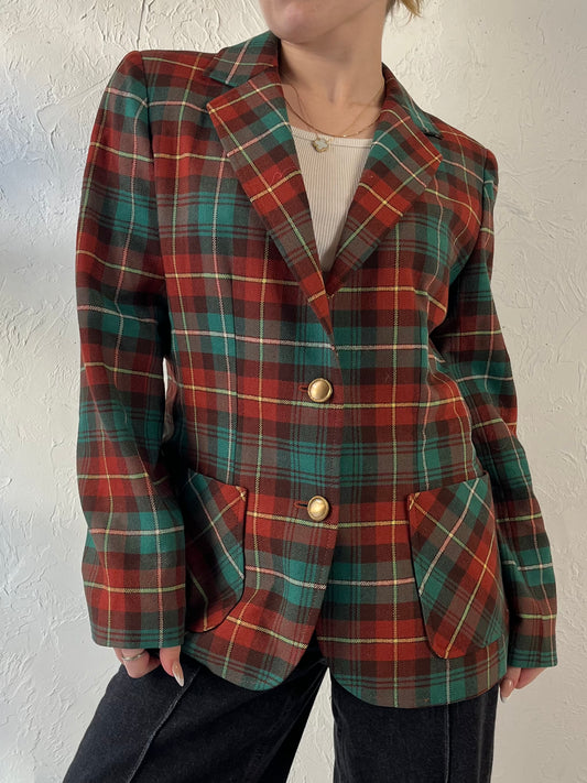 Vintage Plaid Wool Blazer Jacket / Medium