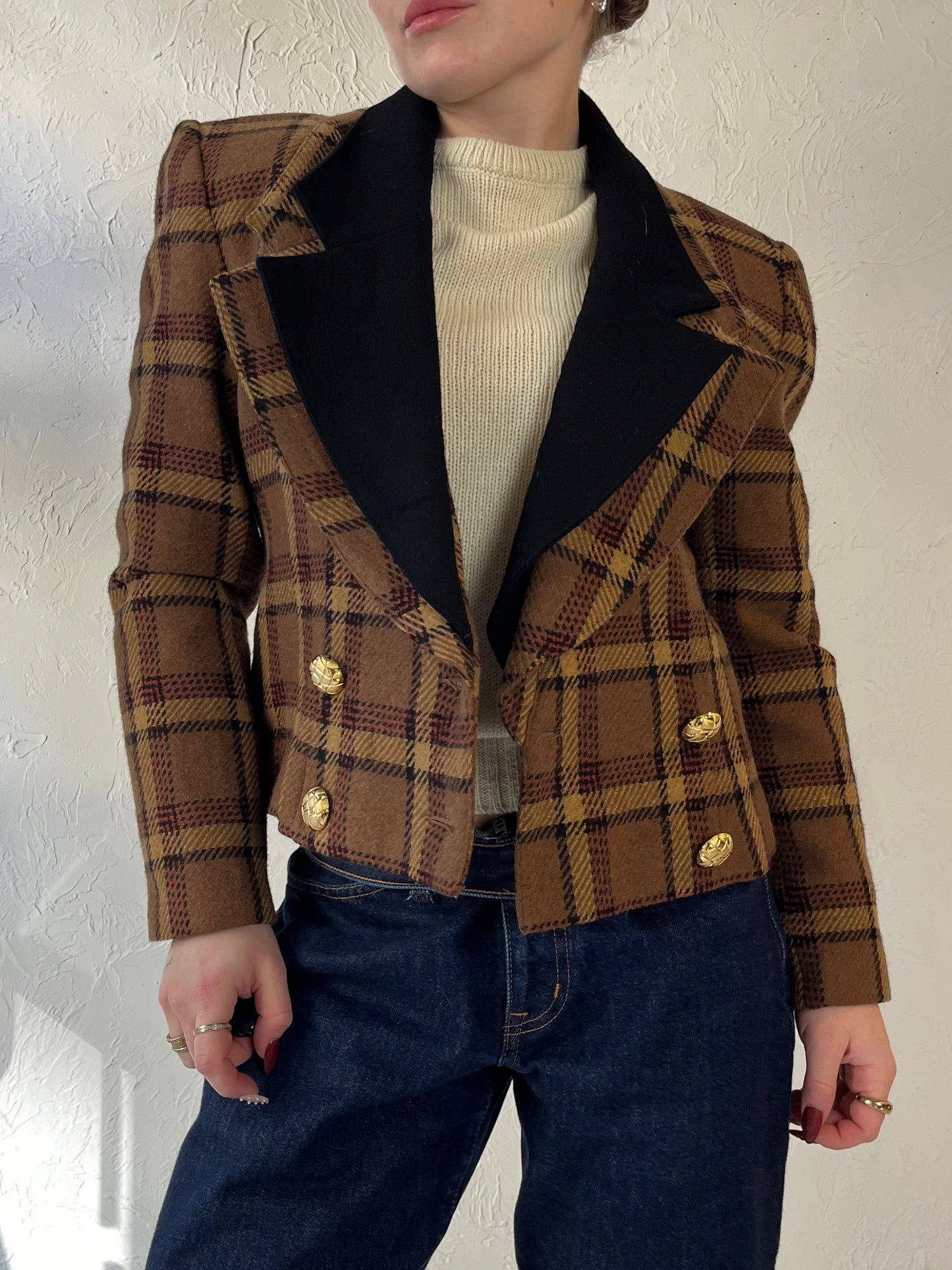 90s ‘Meridien’ Plaid Cropped Blazer Jacket / Small