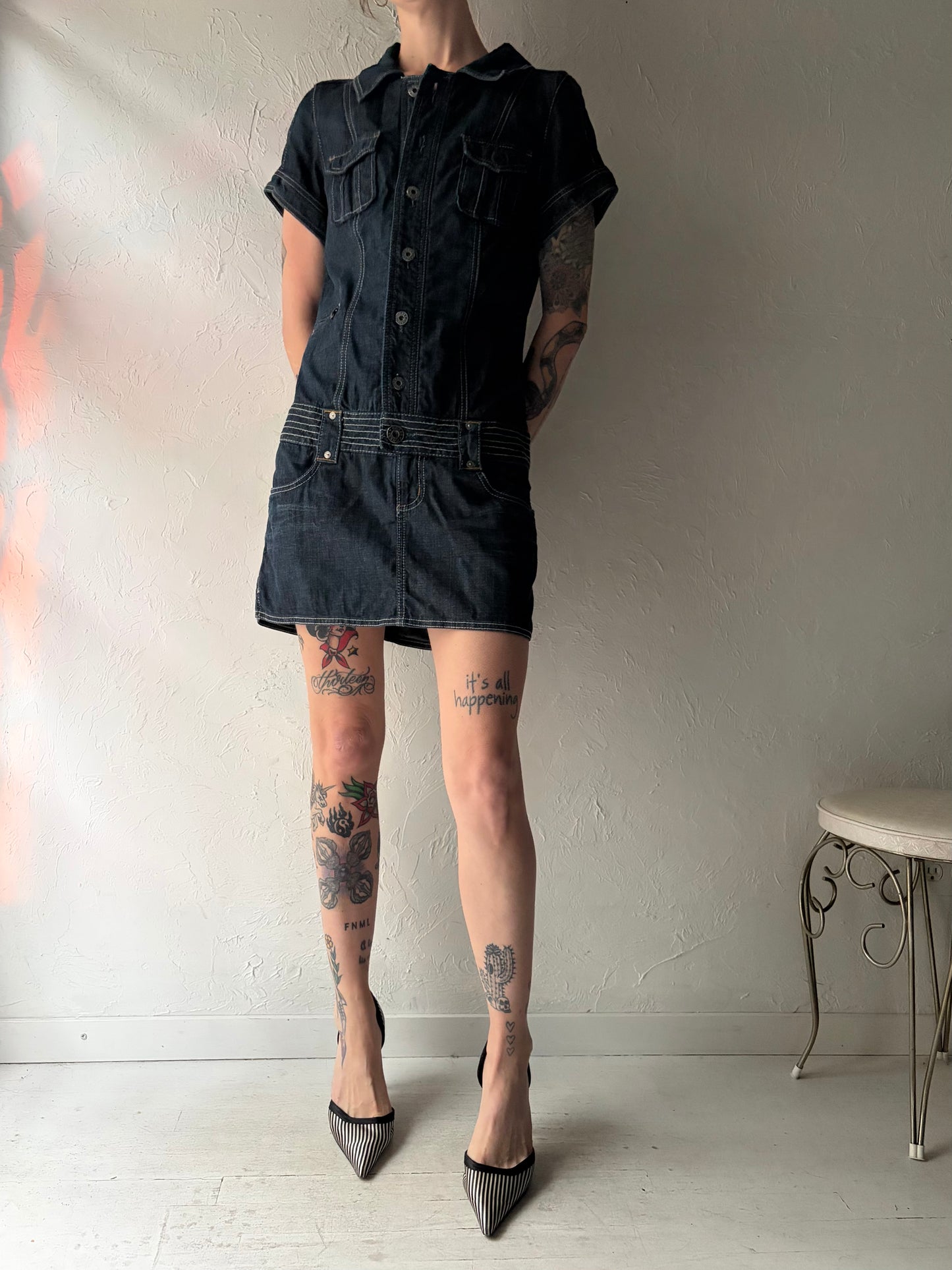 Y2k 'Guess' Dark Denim Mini Dress / Large